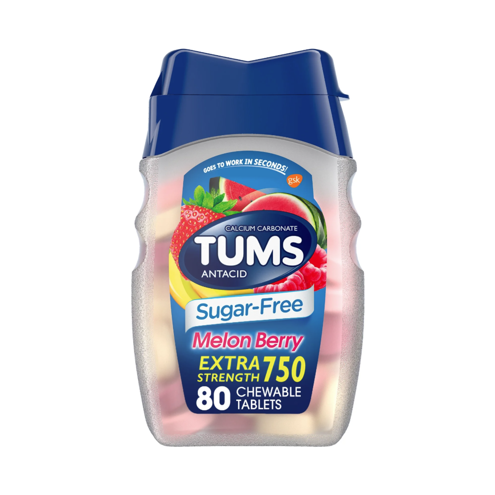 Tums Extra Strength Heartburn Relief Chewable Antacid Tablets, Melon Berry, 80 Count - Pharmaful