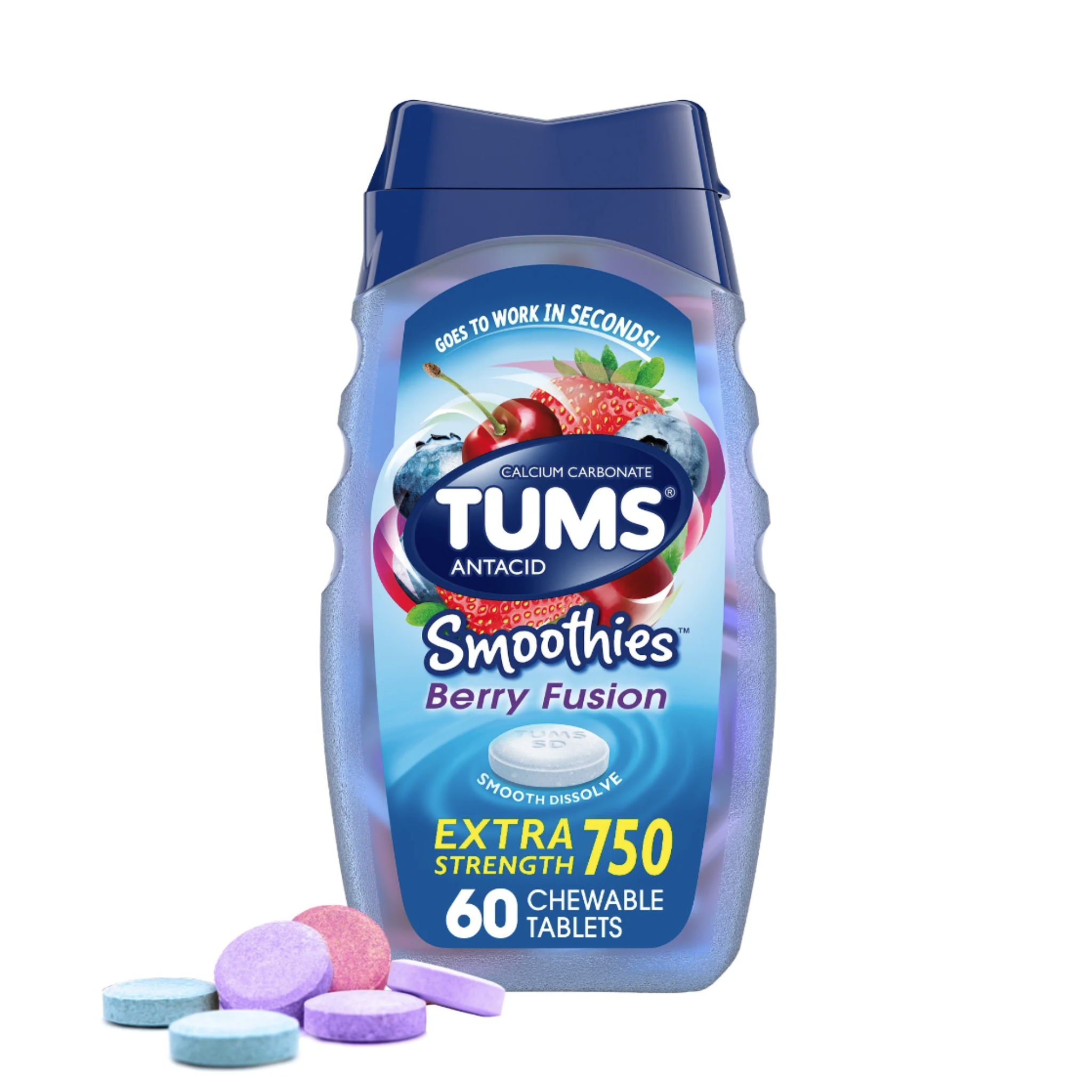 Tums Smoothies Extra Strength Heartburn Relief Chewable Tablets, Berry Fusion, 60 Ct - Pharmaful