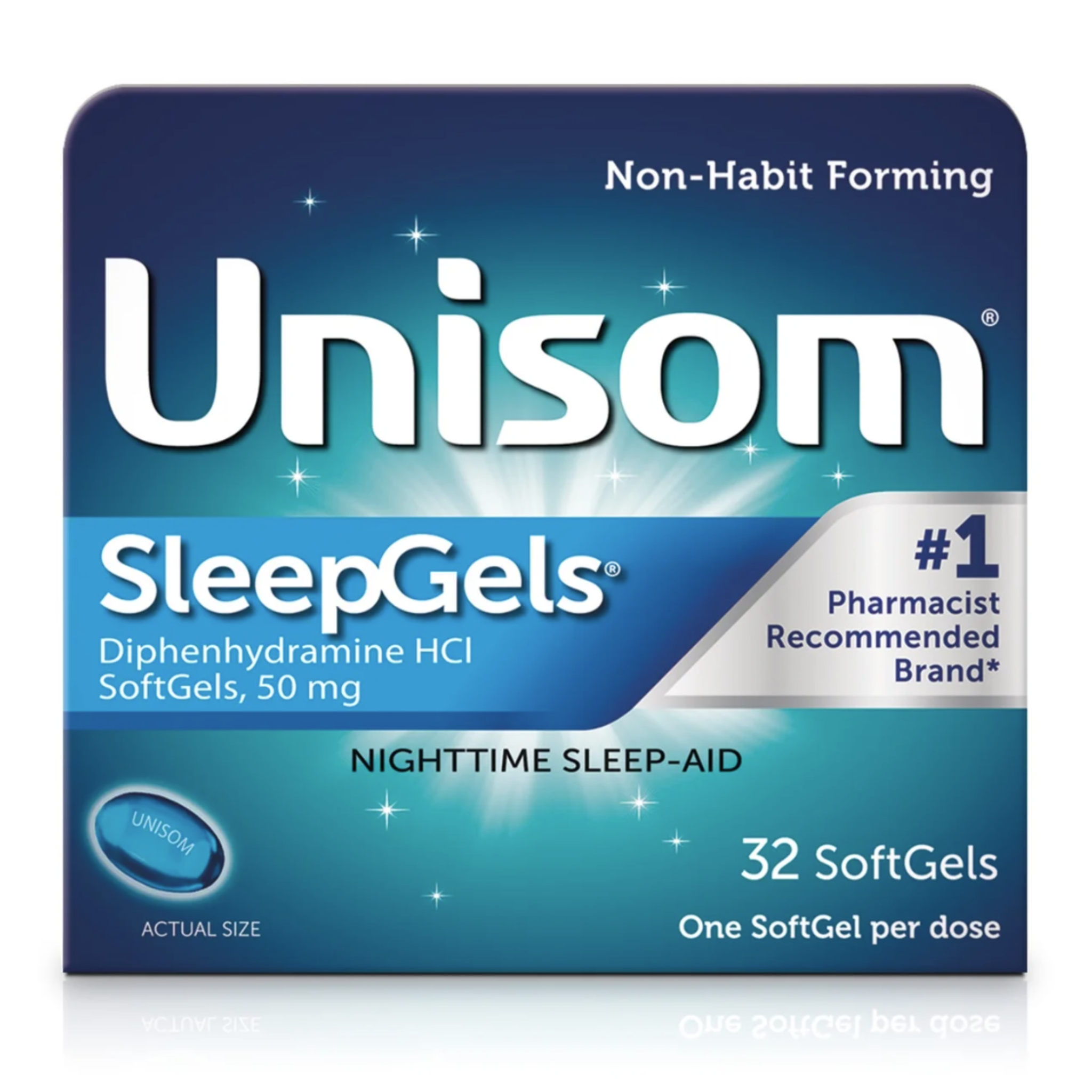 Unisom SleepGels Soft Gels, Sleep-Aid with 50 mg Diphenhydramine HCI, 32 ct. - Pharmaful