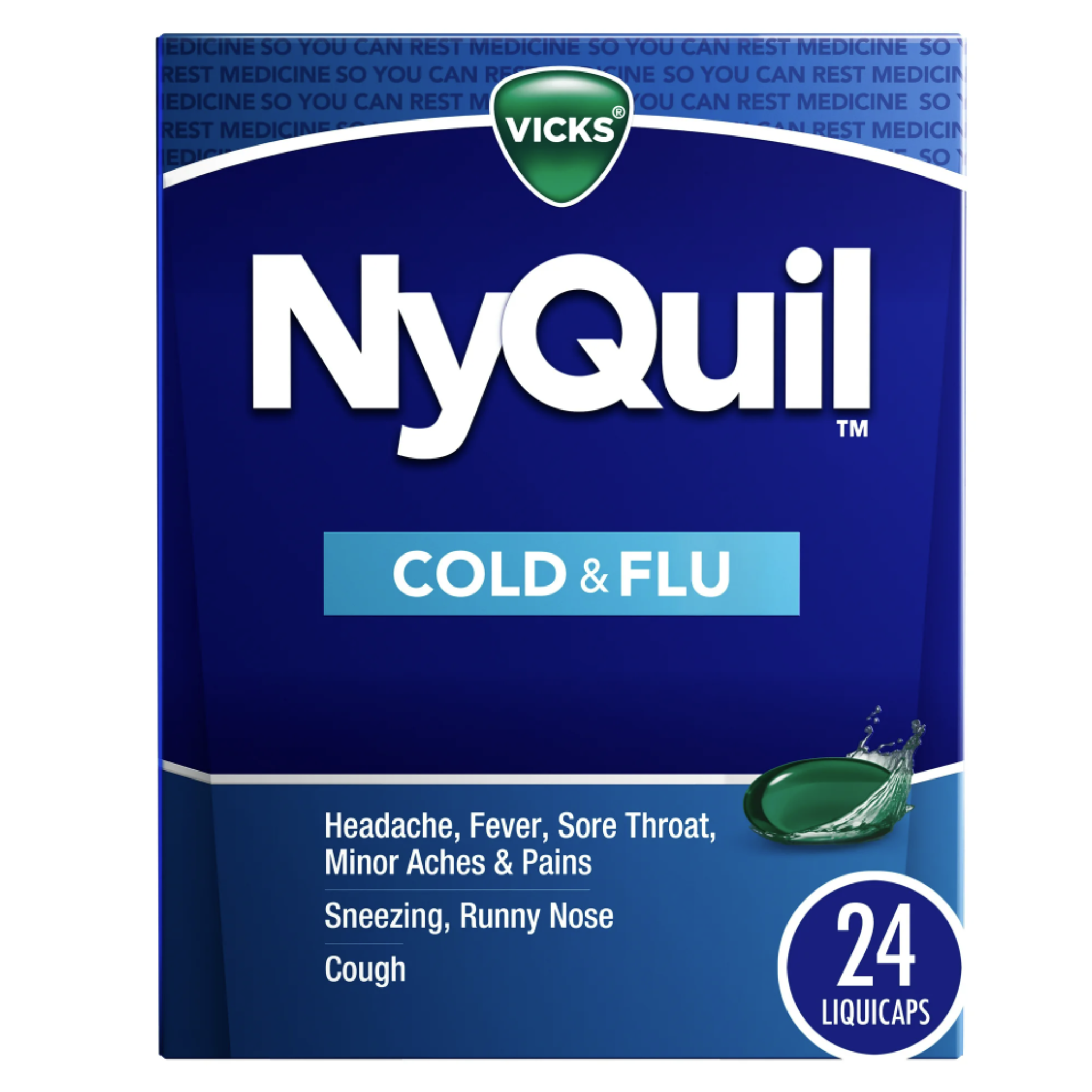 Vicks NyQuil Liquicaps, Nighttime Cold, Cough & Flu Medicine, Over-the-Counter Medicine, 24 Ct - Pharmaful