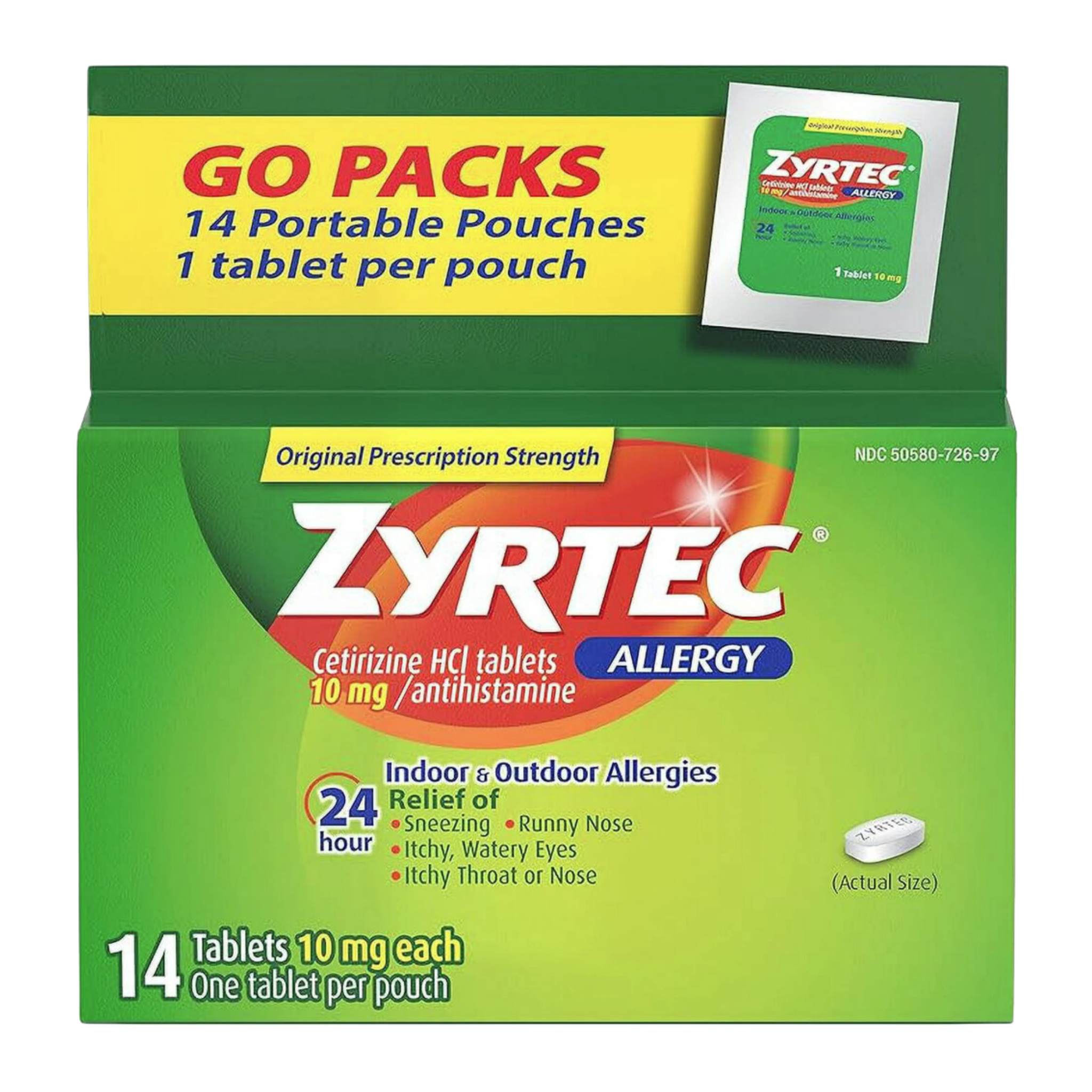 Zyrtec 24 Hour Allergy Relief Tablets, 10 mg Cetirizine HCl Antihistamine Allergy Medicine, 14 ct - Pharmaful