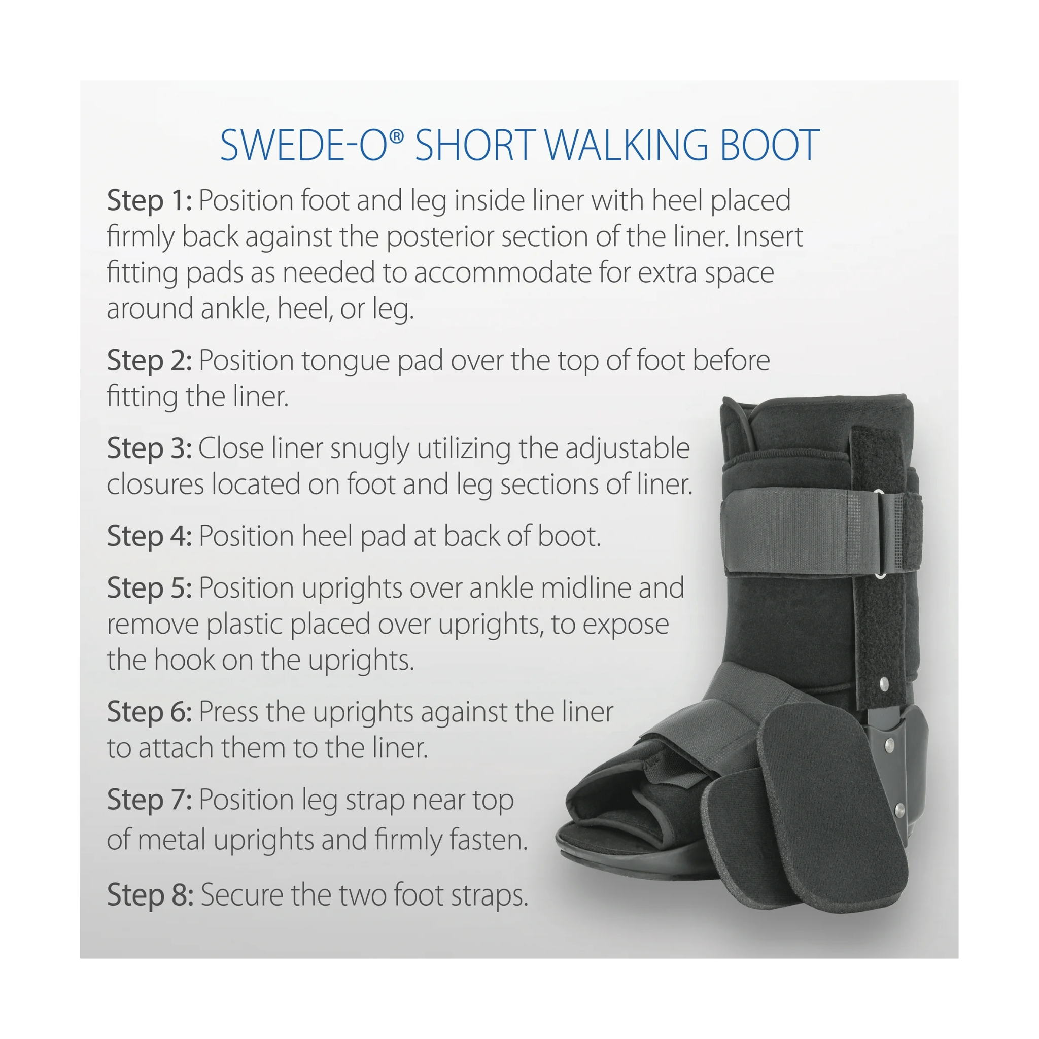 Swede-O, Walking Boot, Helps Immobilize Ankle & Foot for Support, Short/Medium, Black