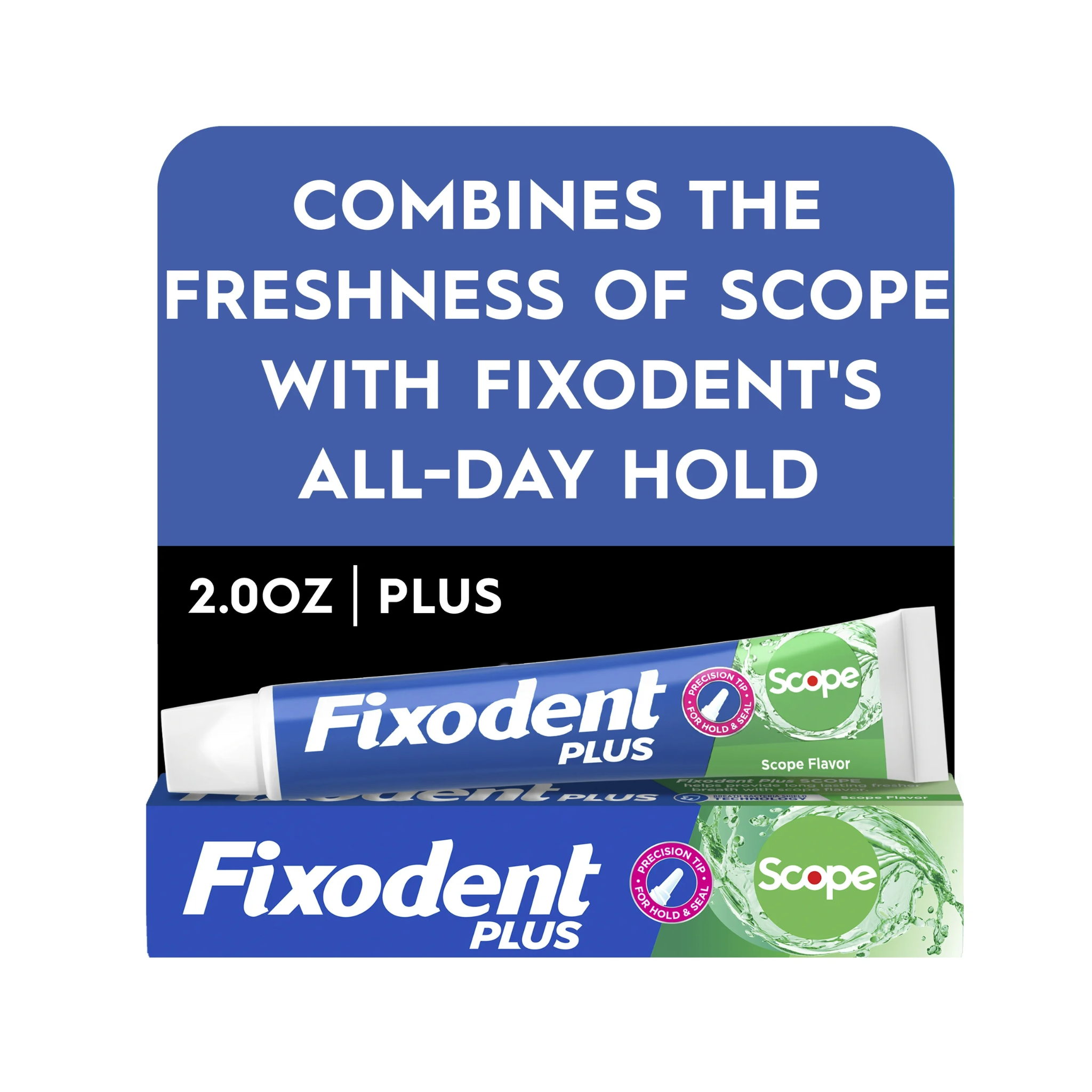 Fixodent, Plus Scope Denture Adhesive Cream, Secure Hold and Fresh Scope Flavor, 2.0 oz