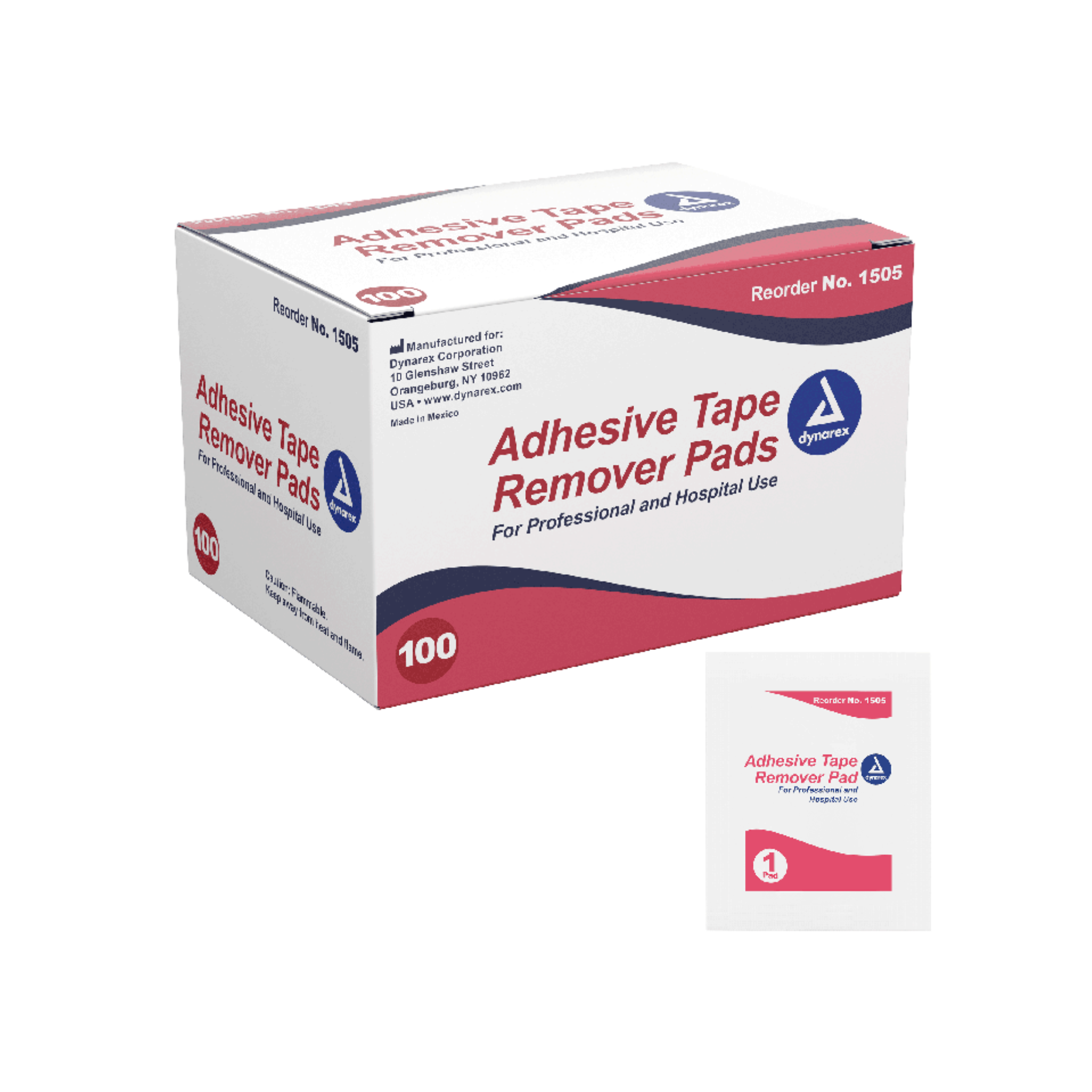 Dynarex, Adhesive Tape Remover, Gentle and Convenient Removal of Medical Tapes, 100 Count Pads