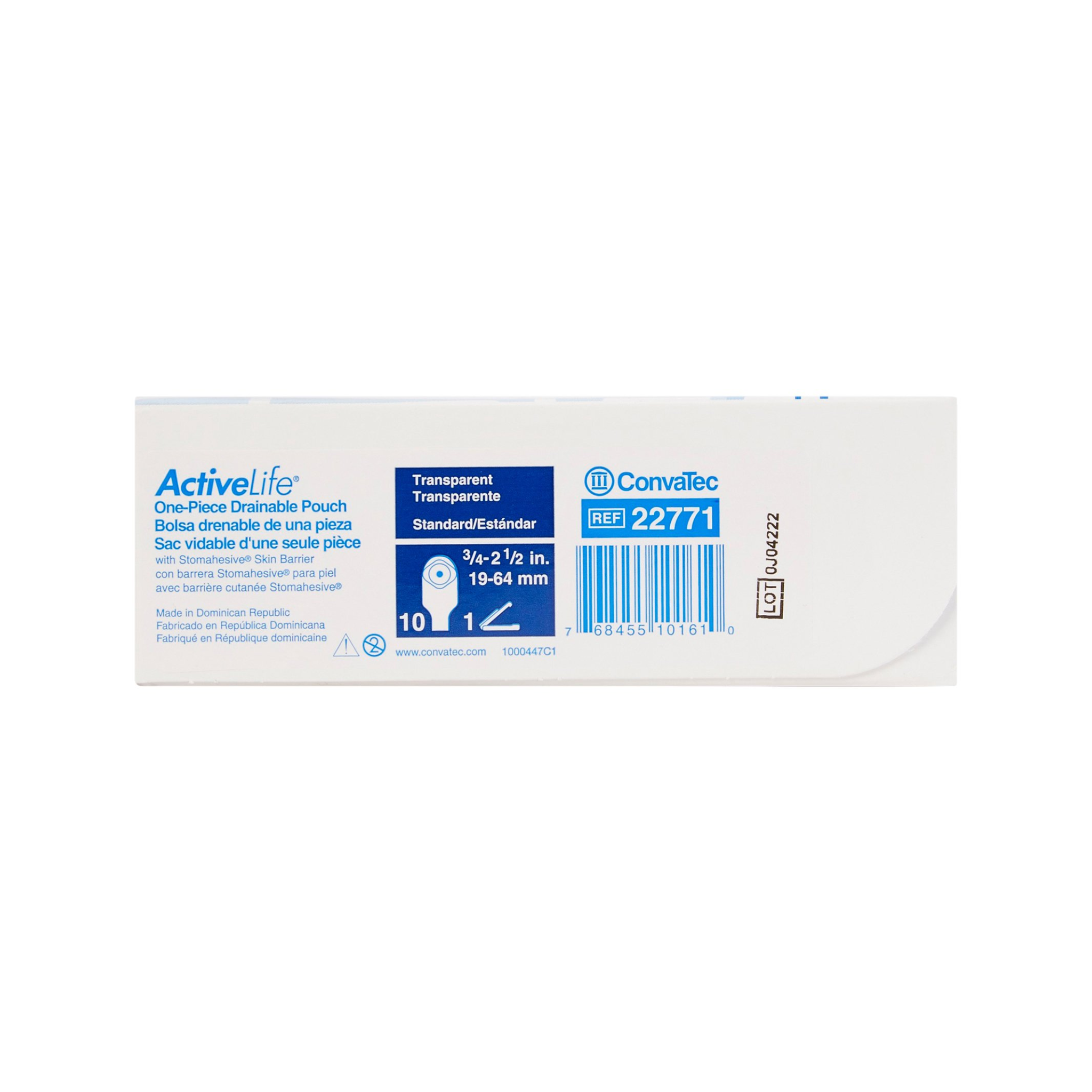 ConvaTec, ActiveLife One-Piece Colostomy Pouch, Flat Trim-to-Fit Drainable System, 12 Inch Length, 10 Count, White
