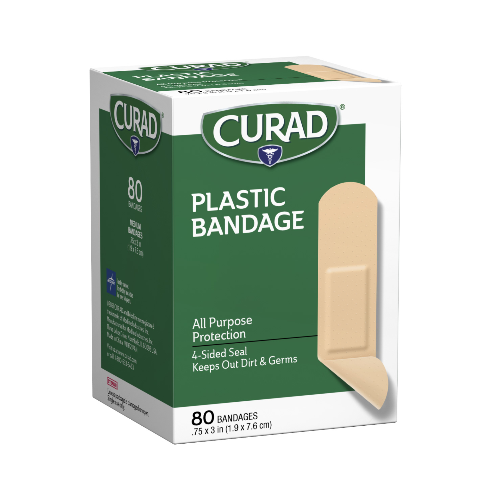 Curad, Plastic Strip Bandages, Flexible and Breathable Adhesive for Minor Cuts and Scrapes, 0.75″ x 3″, 80 Count