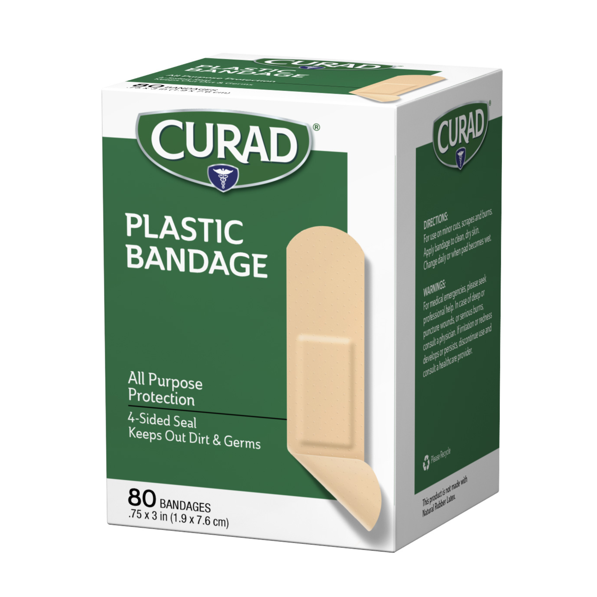 Curad, Plastic Strip Bandages, Flexible and Breathable Adhesive for Minor Cuts and Scrapes, 0.75″ x 3″, 80 Count