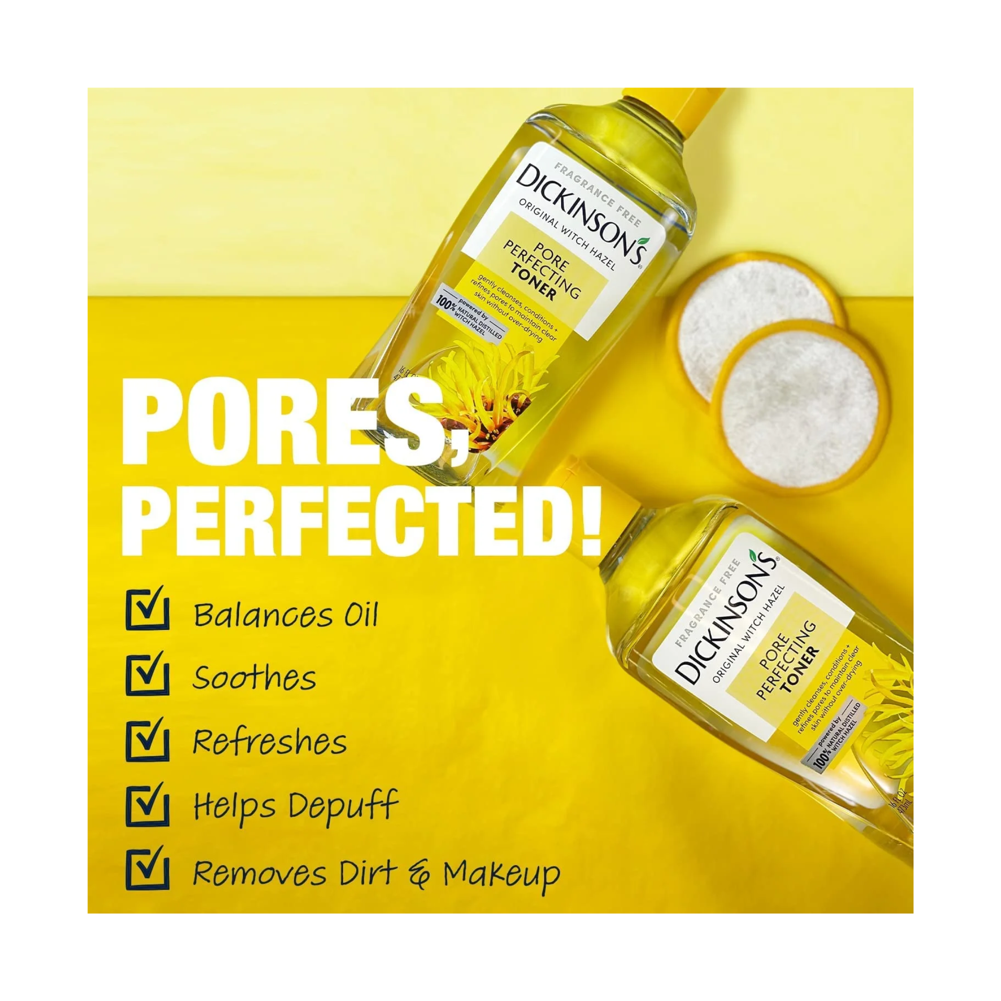 Dickinson's, Original Witch Hazel Pore Perfecting Toner, Refines and Balances Skin, 16 oz