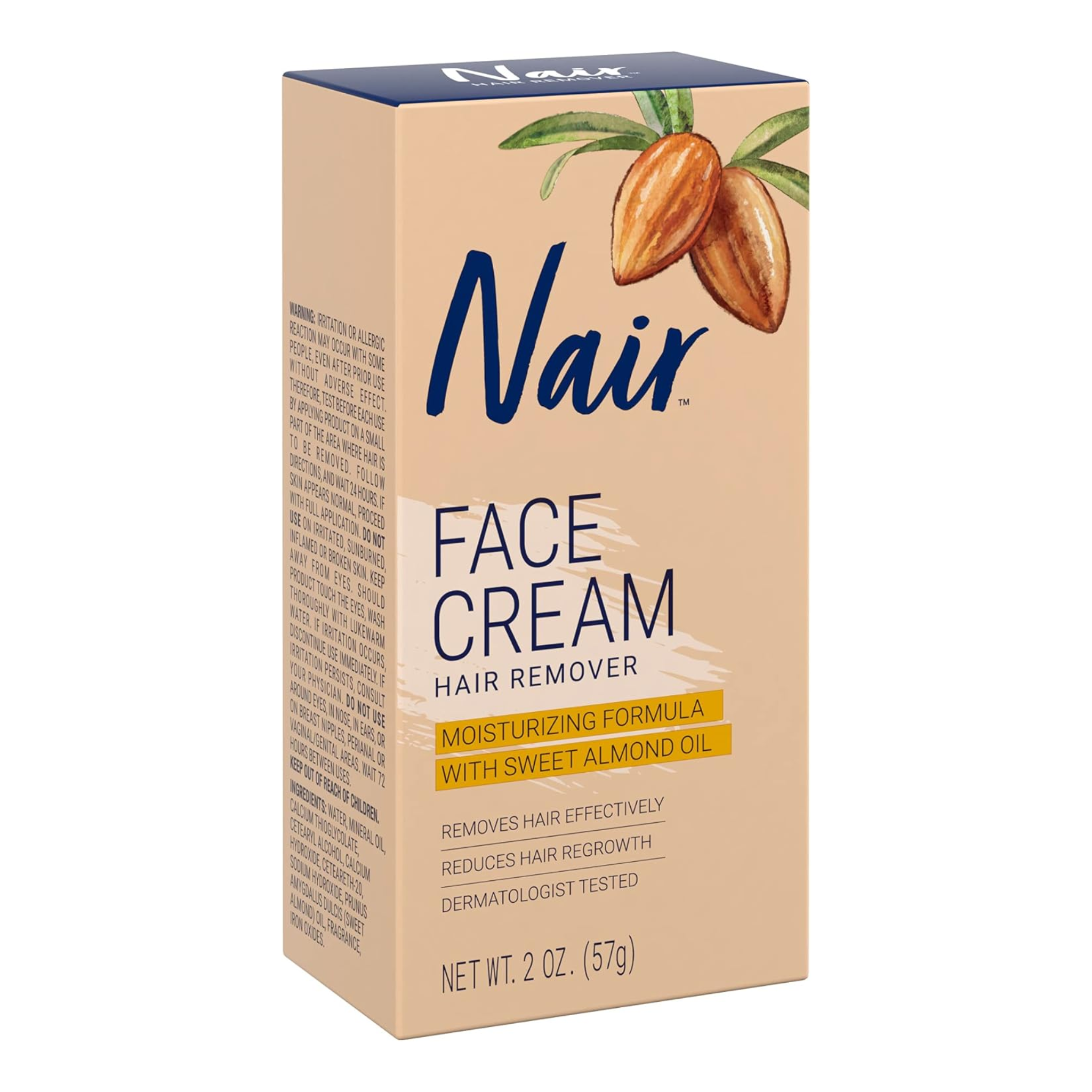Nair, Hair Remover Moisturizing Face Cream with Gentle Formula, 2 oz