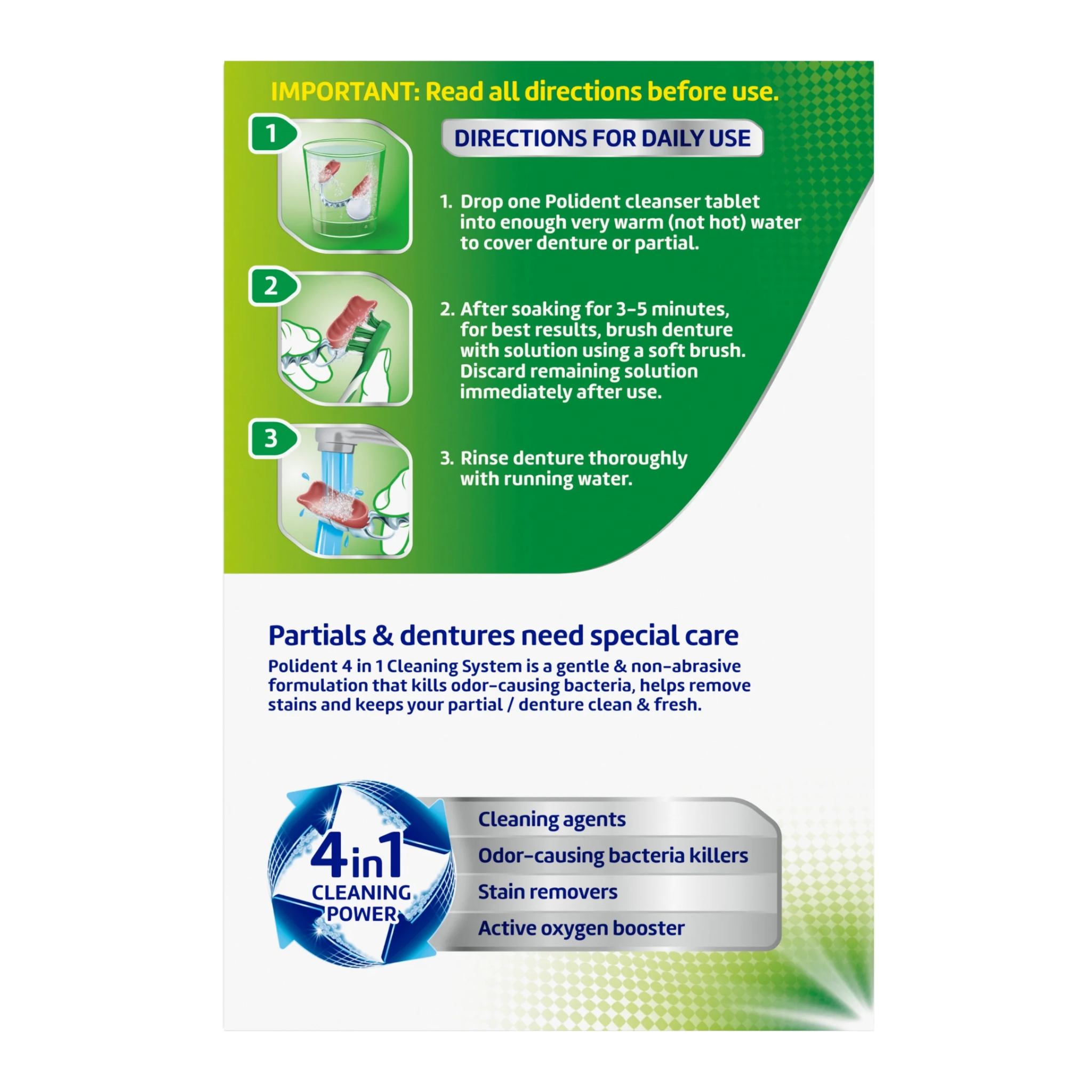 Polident, 3 Minute Denture Cleanser Tablets, Fast Stain Removal and Freshness, 84 Count, For Adults