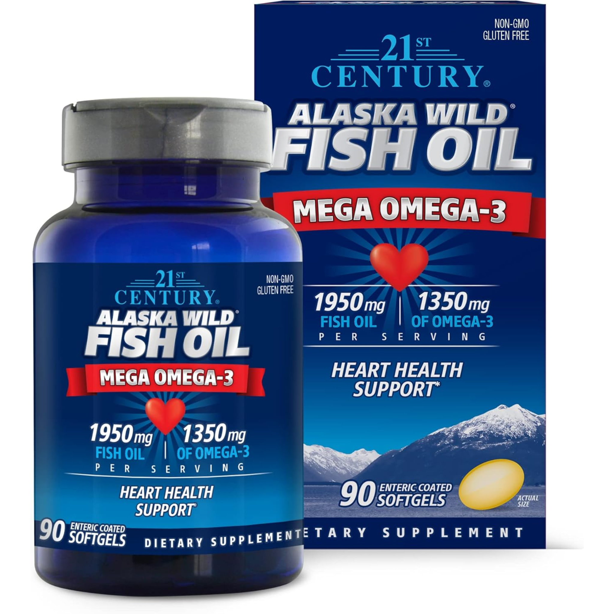 21st Century, Alaska Wild Fish Oil Softgels, High-Quality Omega-3 Supplement for Heart and Joint Health, 90 Count