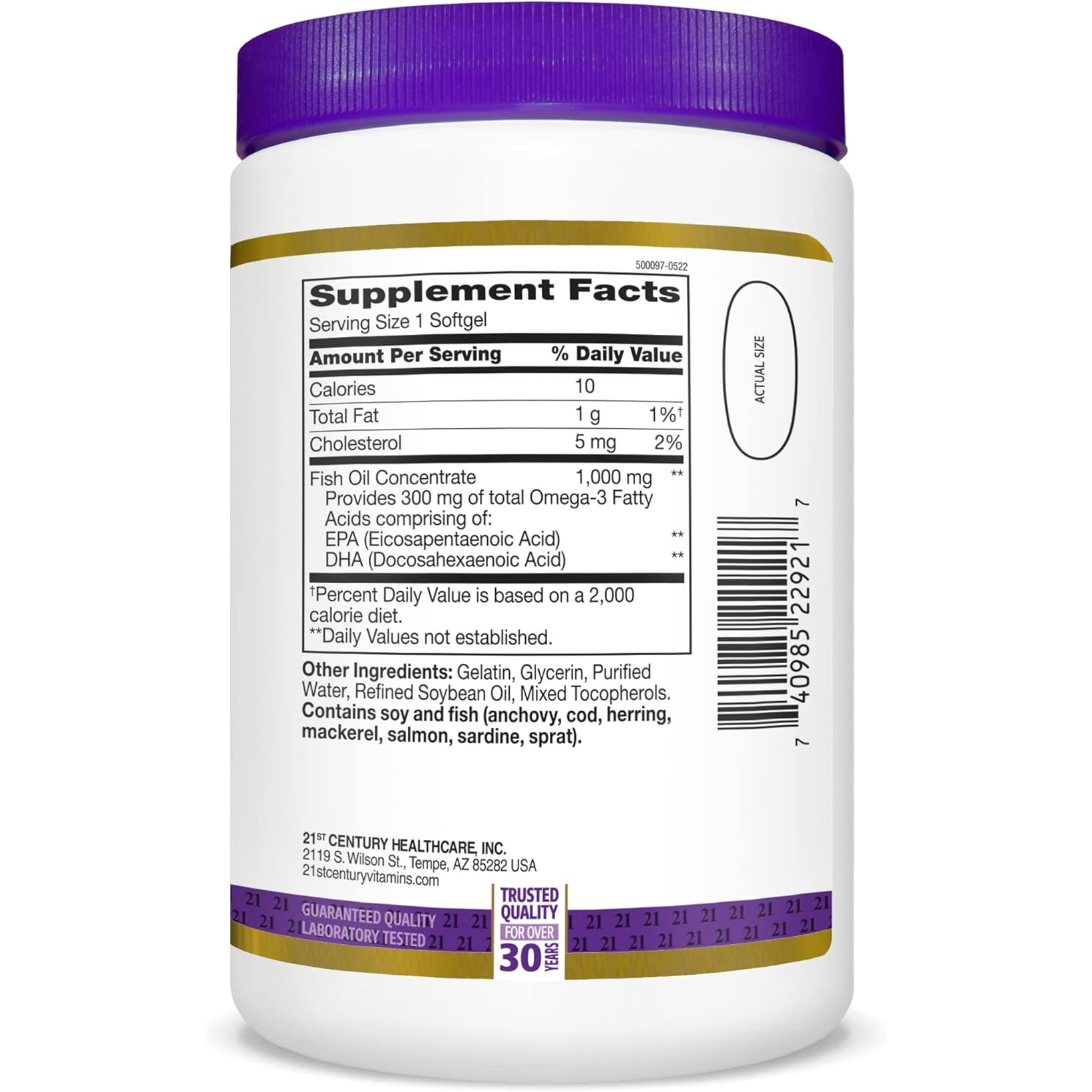 21st Century, Fish Oil 1000mg Softgels, Omega-3 Heart Health Support, 300 Count