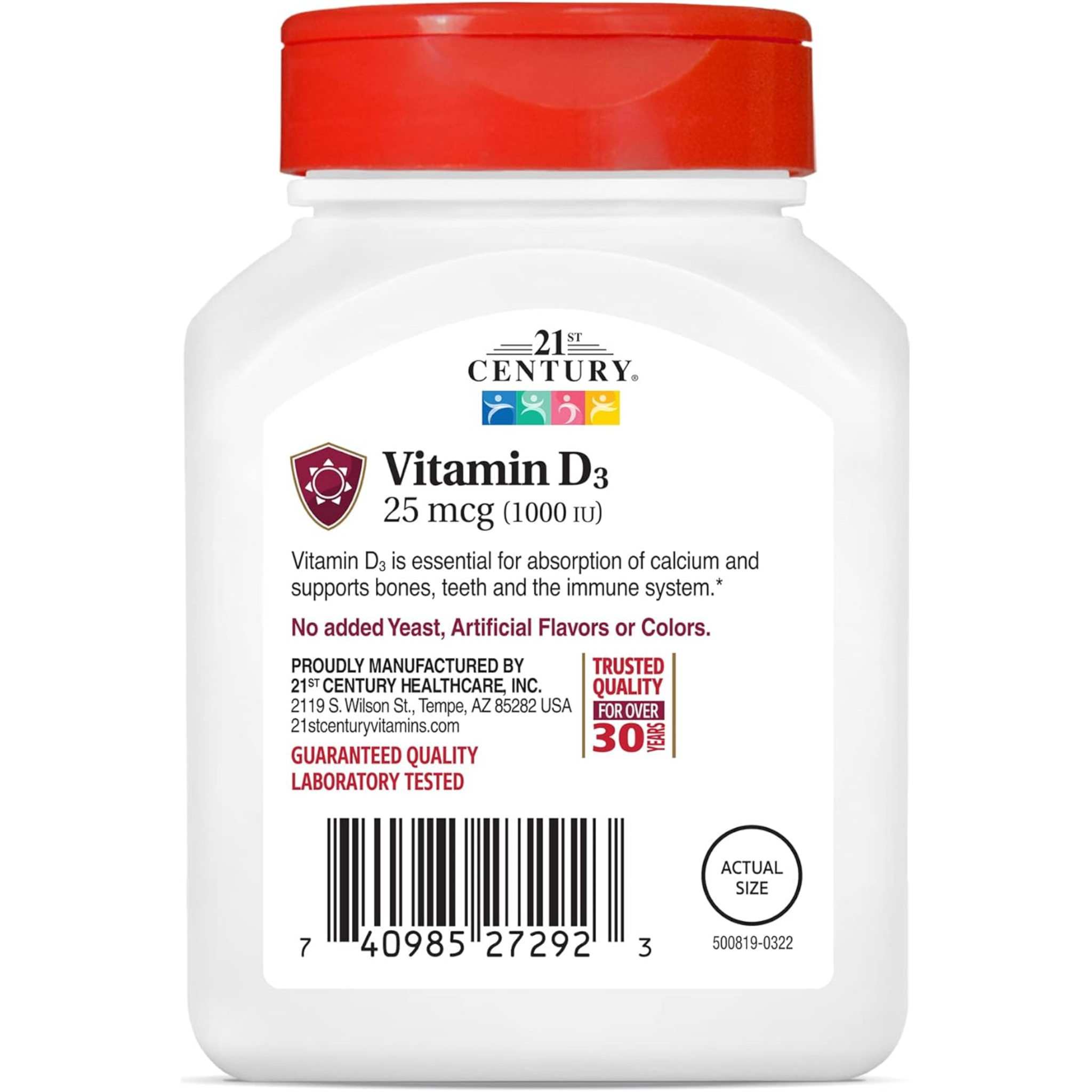 21st Century, Vitamin D 1000 IU Tablets, Supports Bone and Immune Health, 300 Count