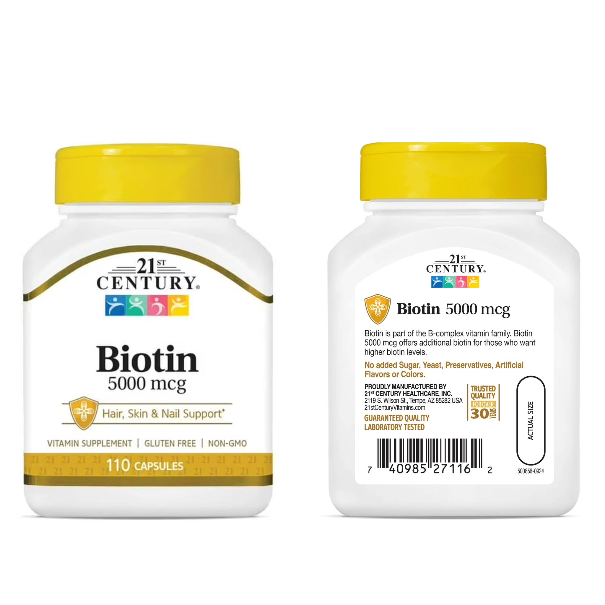 21st Century, Super Potency Biotin, Hair, Skin & Nail Health Support, 5000 mcg, 110 Capsules - Pharmaful