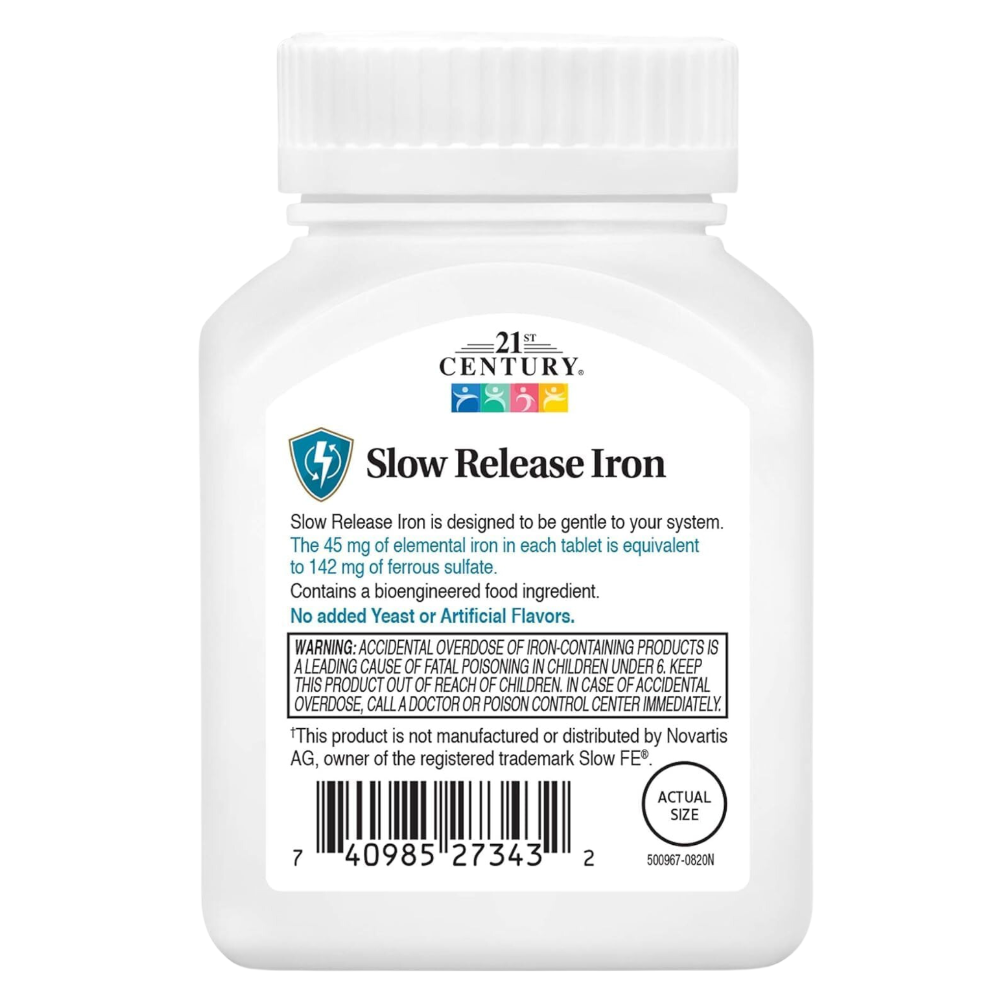 21st Century, Slow Release Iron 45 mg, Gentle Iron Supplement for Sustained Energy & Red Blood Cell Support, 60 Tablets