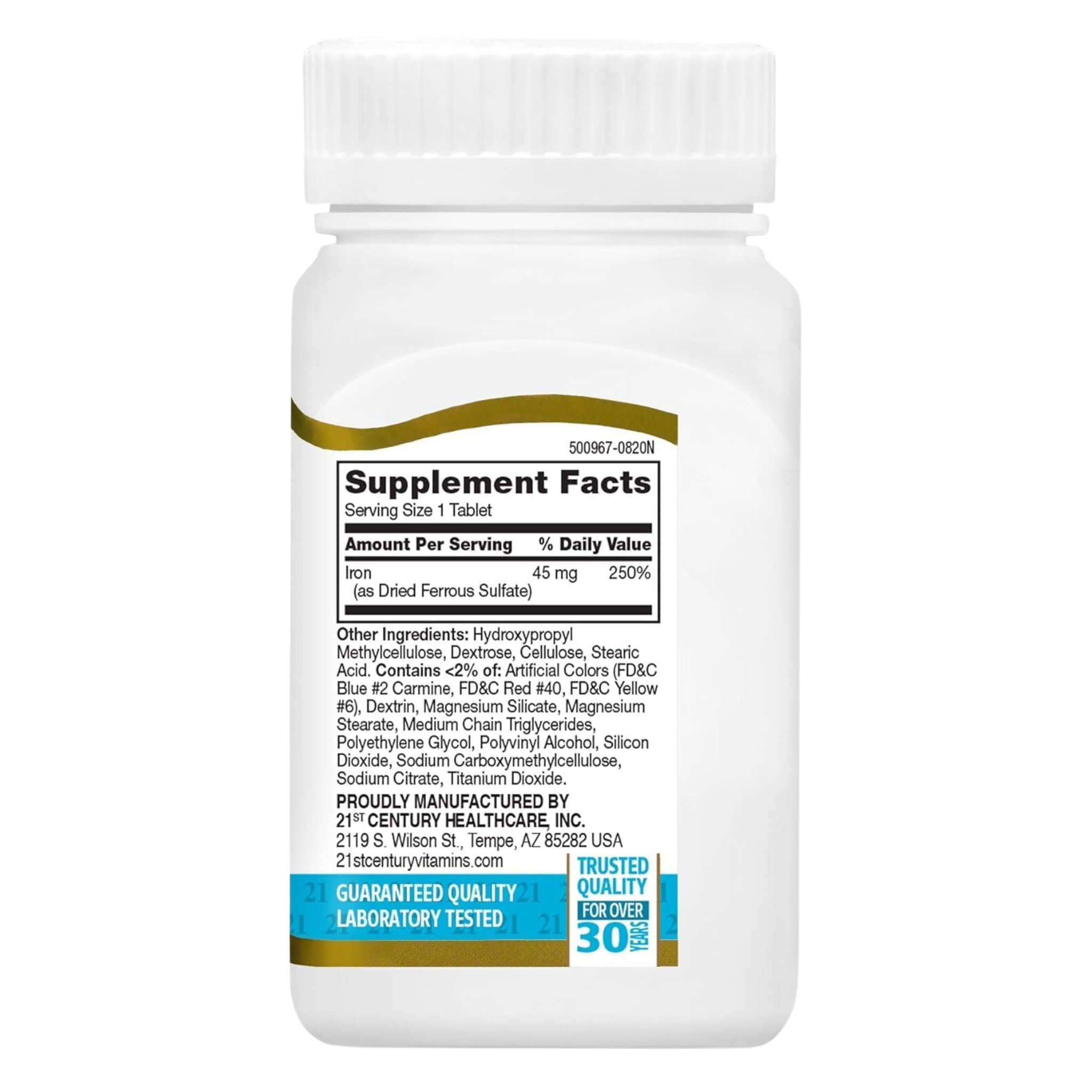 21st Century, Slow Release Iron 45 mg, Gentle Iron Supplement for Sustained Energy & Red Blood Cell Support, 60 Tablets