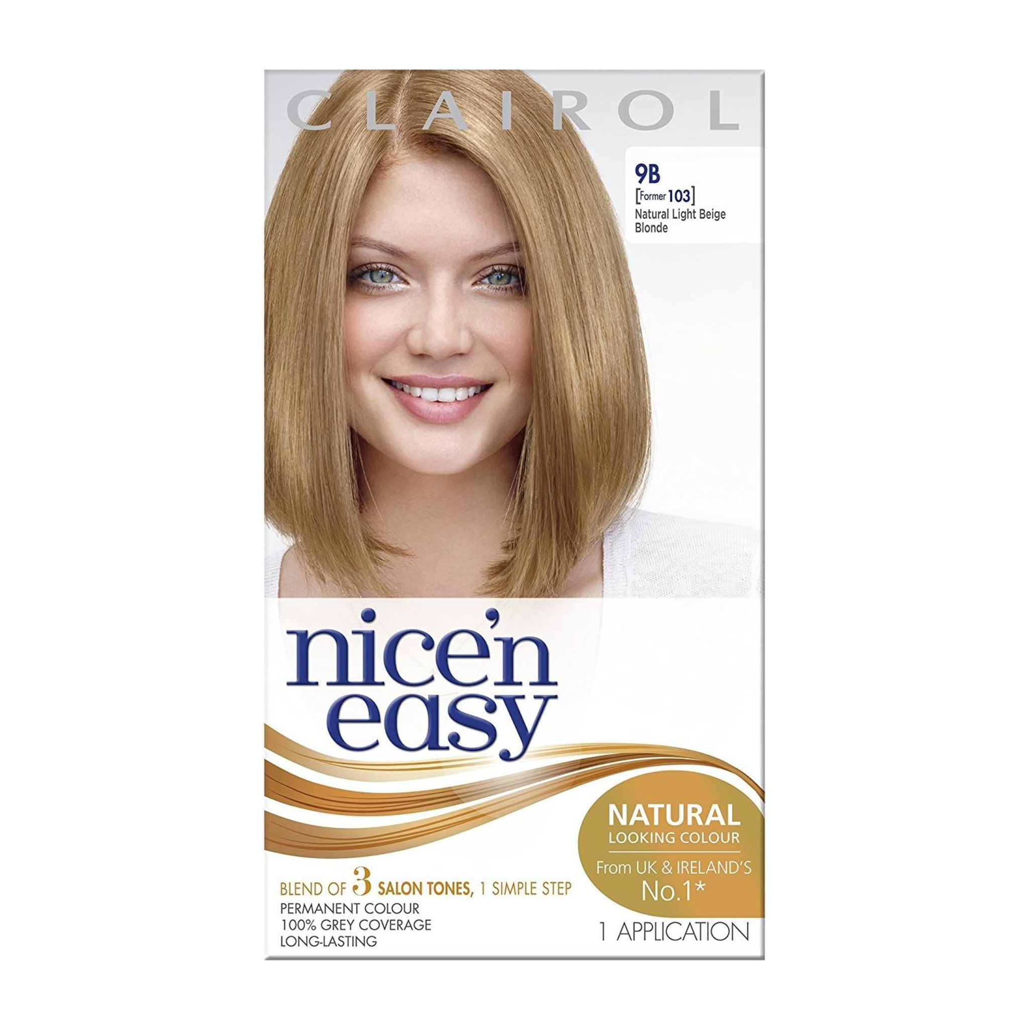 Clairol, Nice’n Easy Permanent Hair Dye, 103/9B Natural Light Beige Blonde, Natural-Looking Color with ColorBlend Technology, 1 Kit
