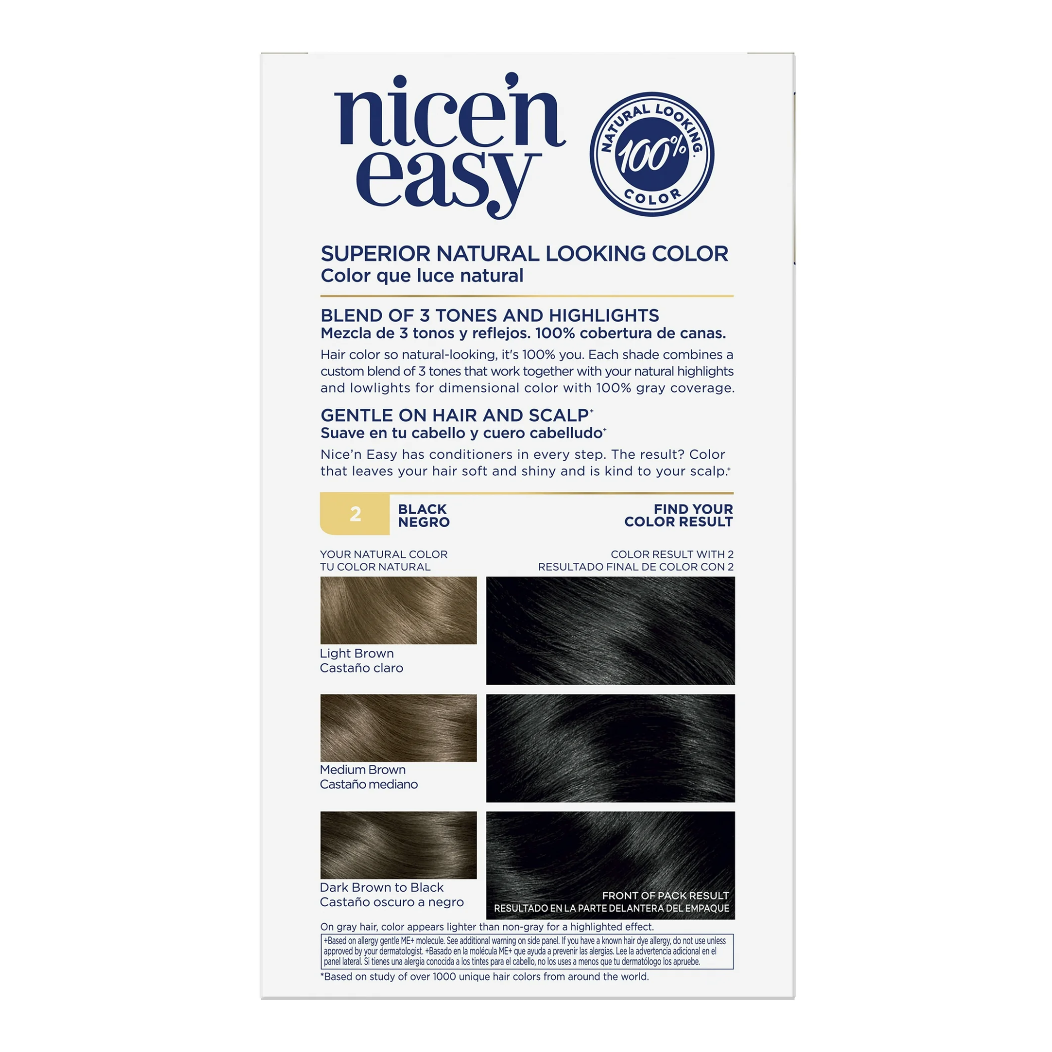 Clairol, Nice’n Easy Permanent Hair Color, Natural Black 2, Long-Lasting Gray Coverage with ColorBlend Technology, 1 Kit - Pharmaful