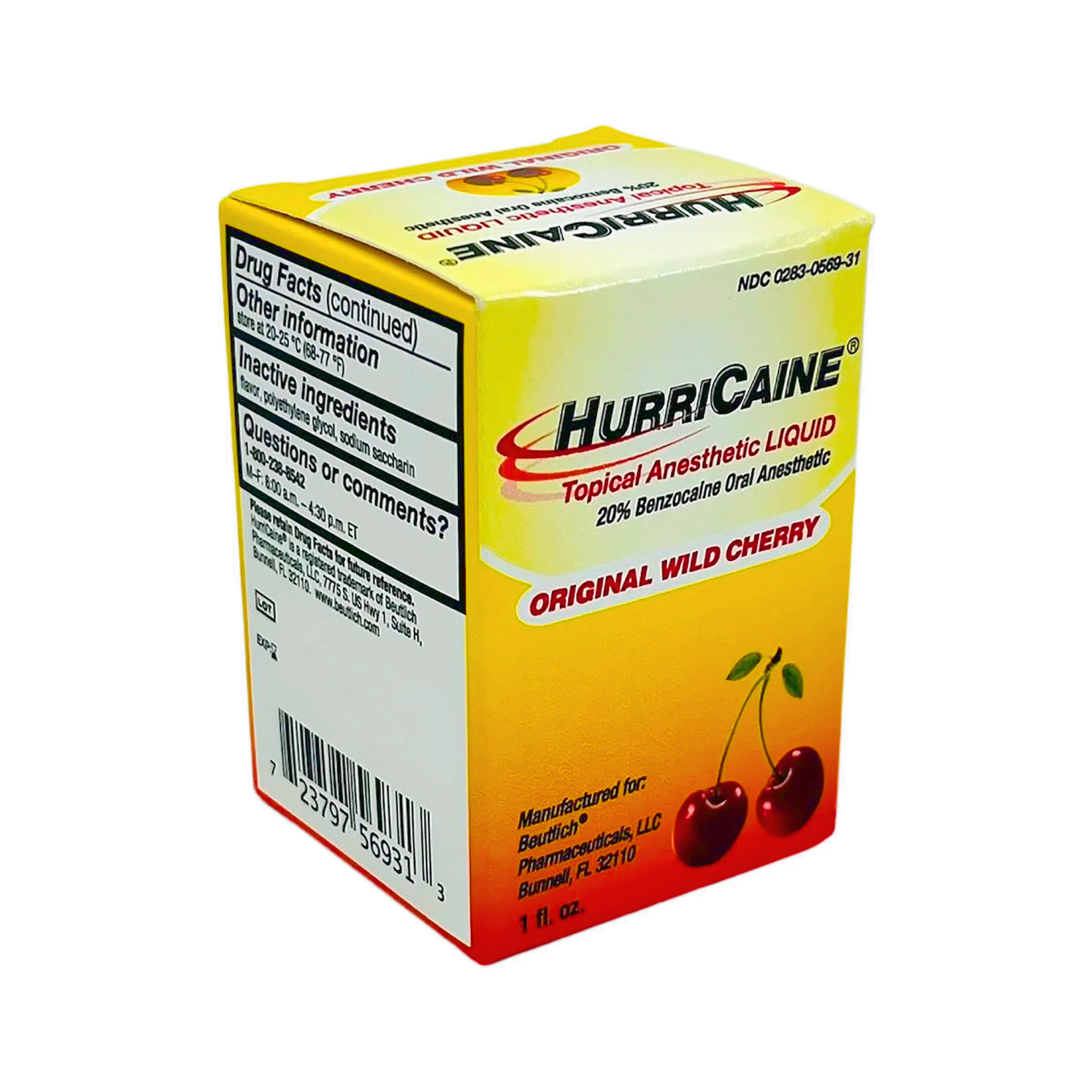 Beutlich, Hurricaine Topical Anesthetic Liquid, Fast-Acting Pain Relief with Wild Cherry Flavor, 1 oz