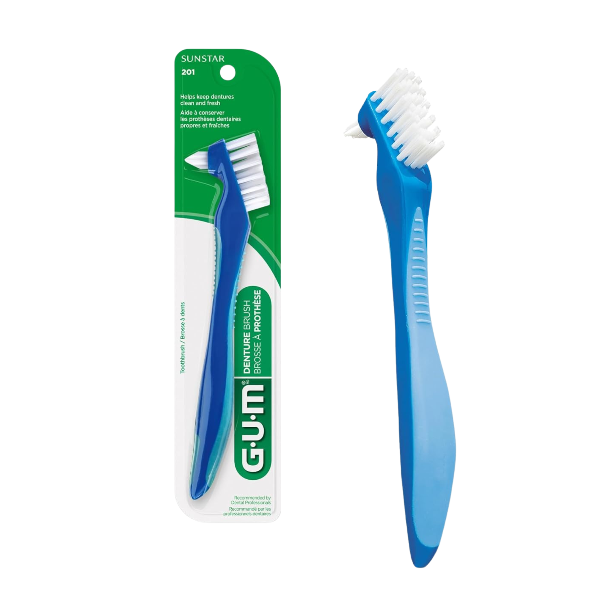 GUM, Denture Brush, Dual-Action Cleaning for Dentures and Partials, 1 Each