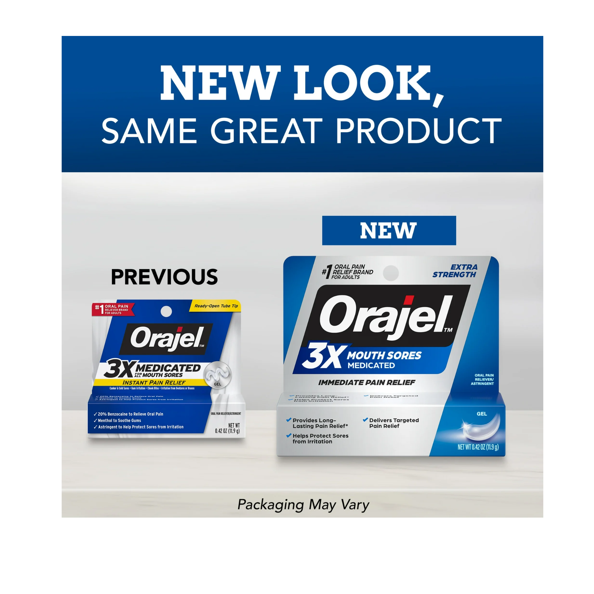 Orajel, 3X Medicated Gel for All Mouth Sores, Fast-Acting Pain Relief, 0.42 oz