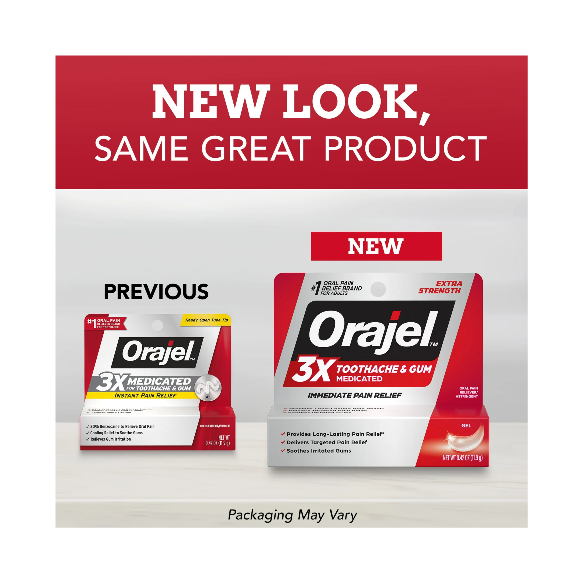 Orajel, 3X Medicated Toothache & Gum Pain Gel, Extra Strength Immediate Pain Relief, 0.42 oz