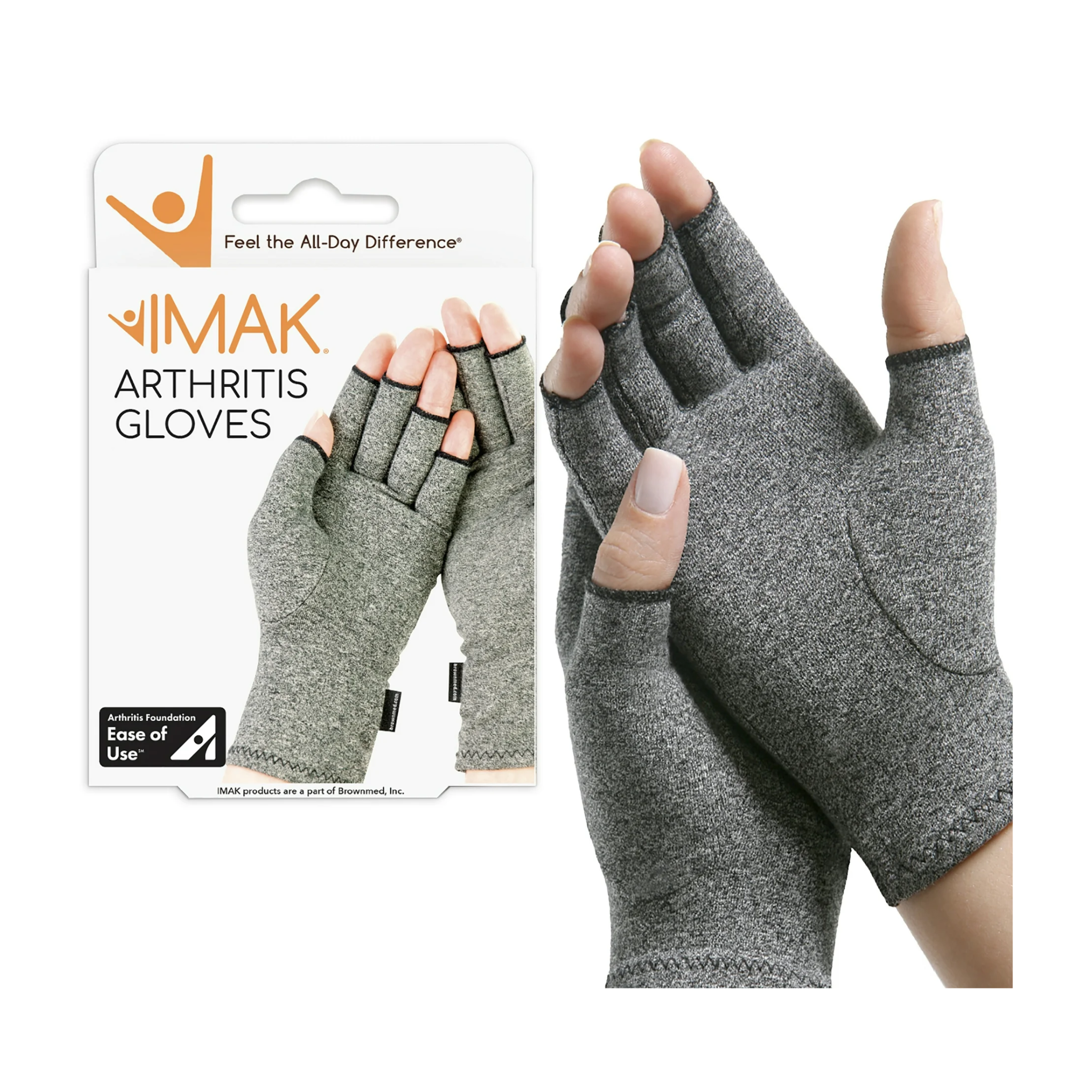 IMAK, Compression Arthritis Gloves, Breathable and Comfortable Hand Support with Open Fingertips, Gray, Small, 1 Pair