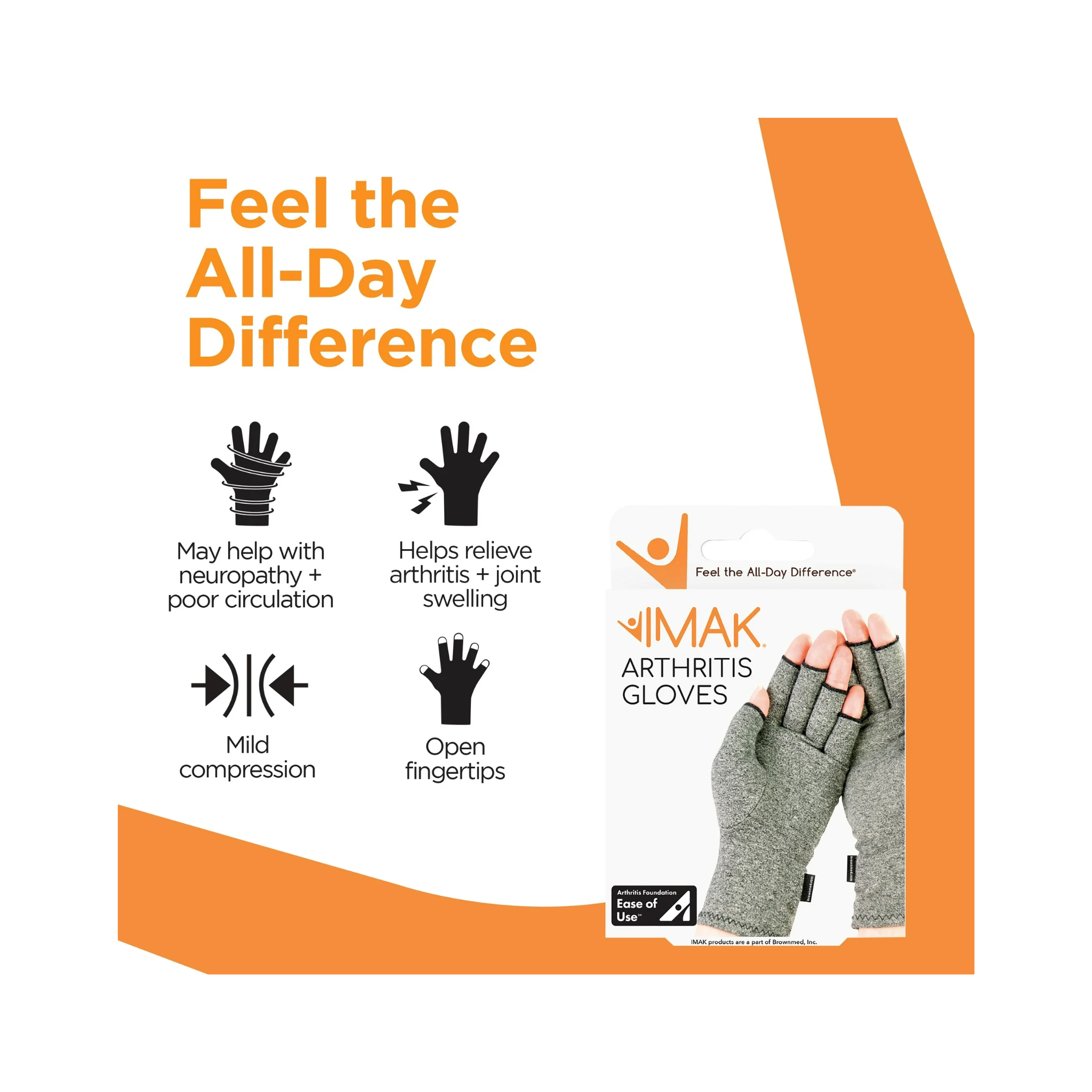 IMAK, Compression Arthritis Gloves, Breathable and Comfortable Hand Support with Open Fingertips, Gray, Small, 1 Pair