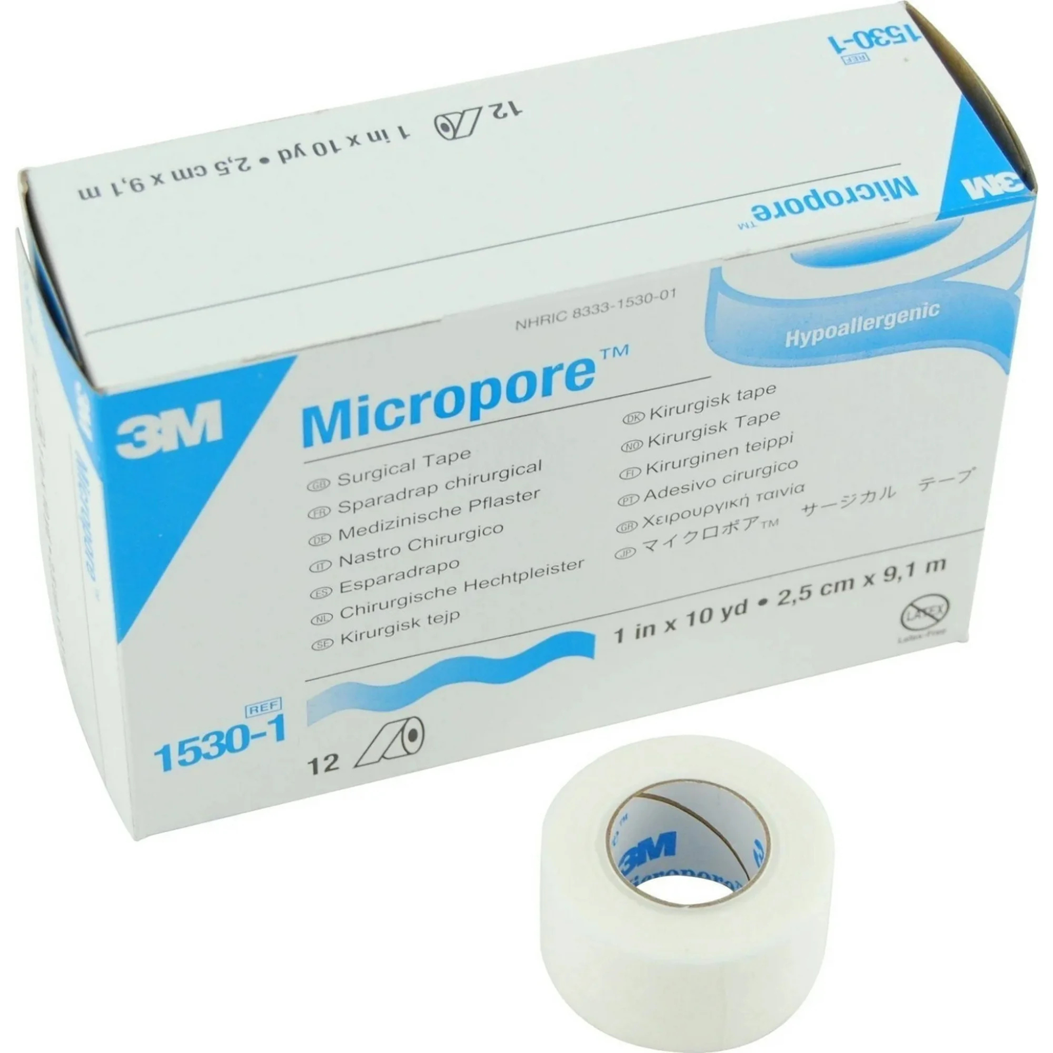 3M, Micropore Paper Tape, White, Gentle and Breathable, 1" x 10yds, Box of 12
