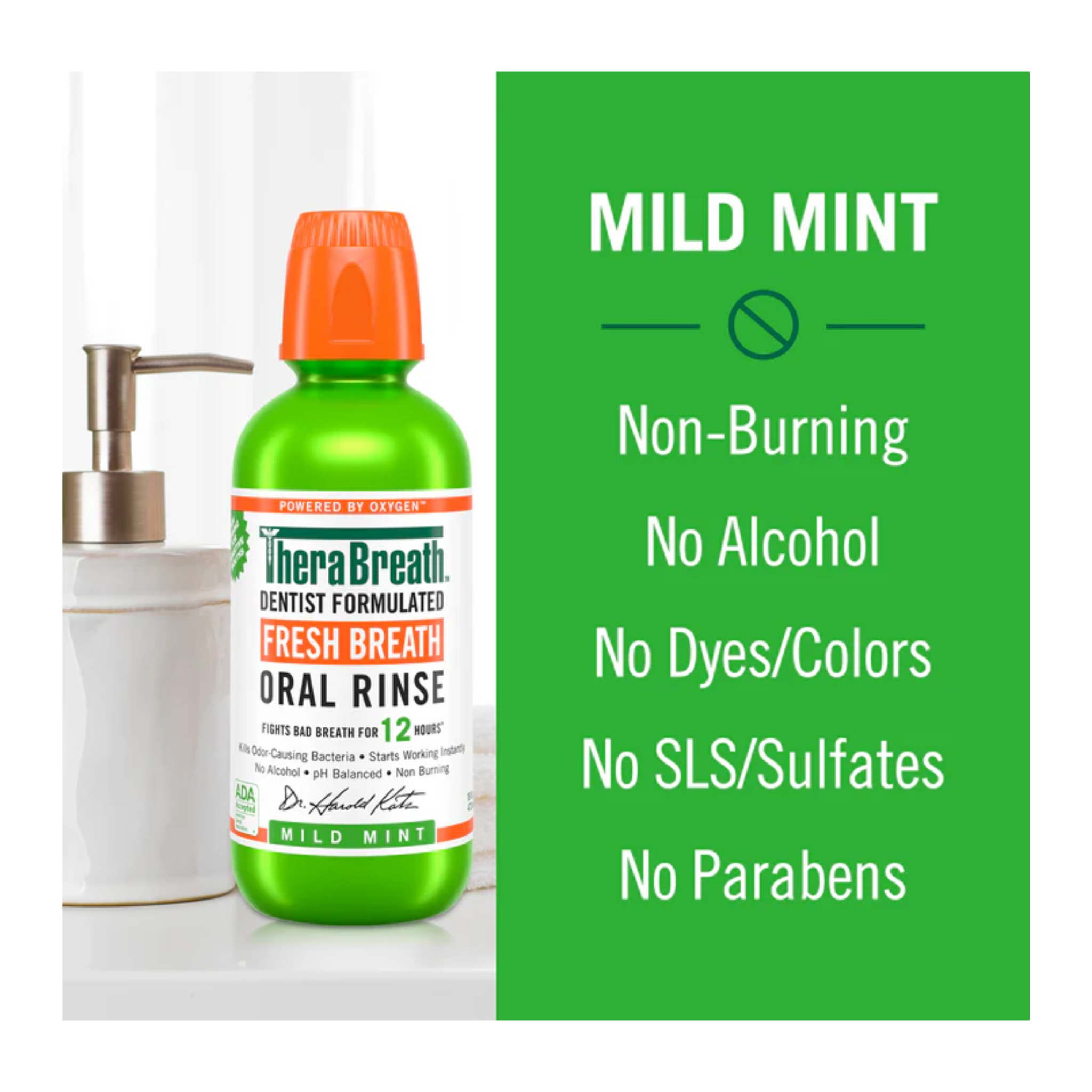 TheraBreath, Fresh Breath Mouthwash, Mild Mint Flavor, Alcohol-Free for Adults, 16 fl oz