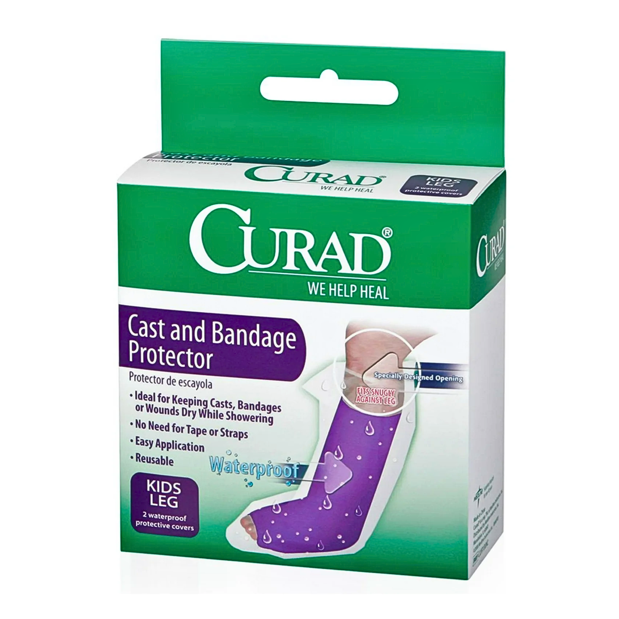 Curad, Cast and Bandage Protector, Waterproof Protection for Kid's Leg, Comfortable and Secure Fit, 2 Each, Clear