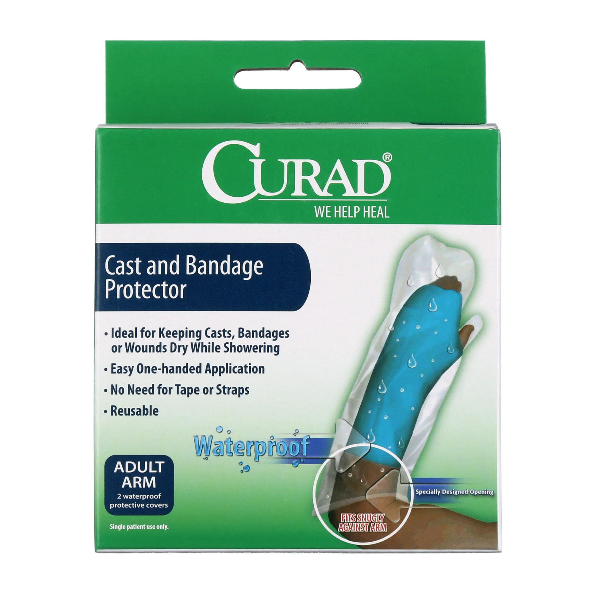 Curad, Cast & Bandage Protector, Waterproof Adult Arm Cover for Shower or Bath, Clear, 2 Count