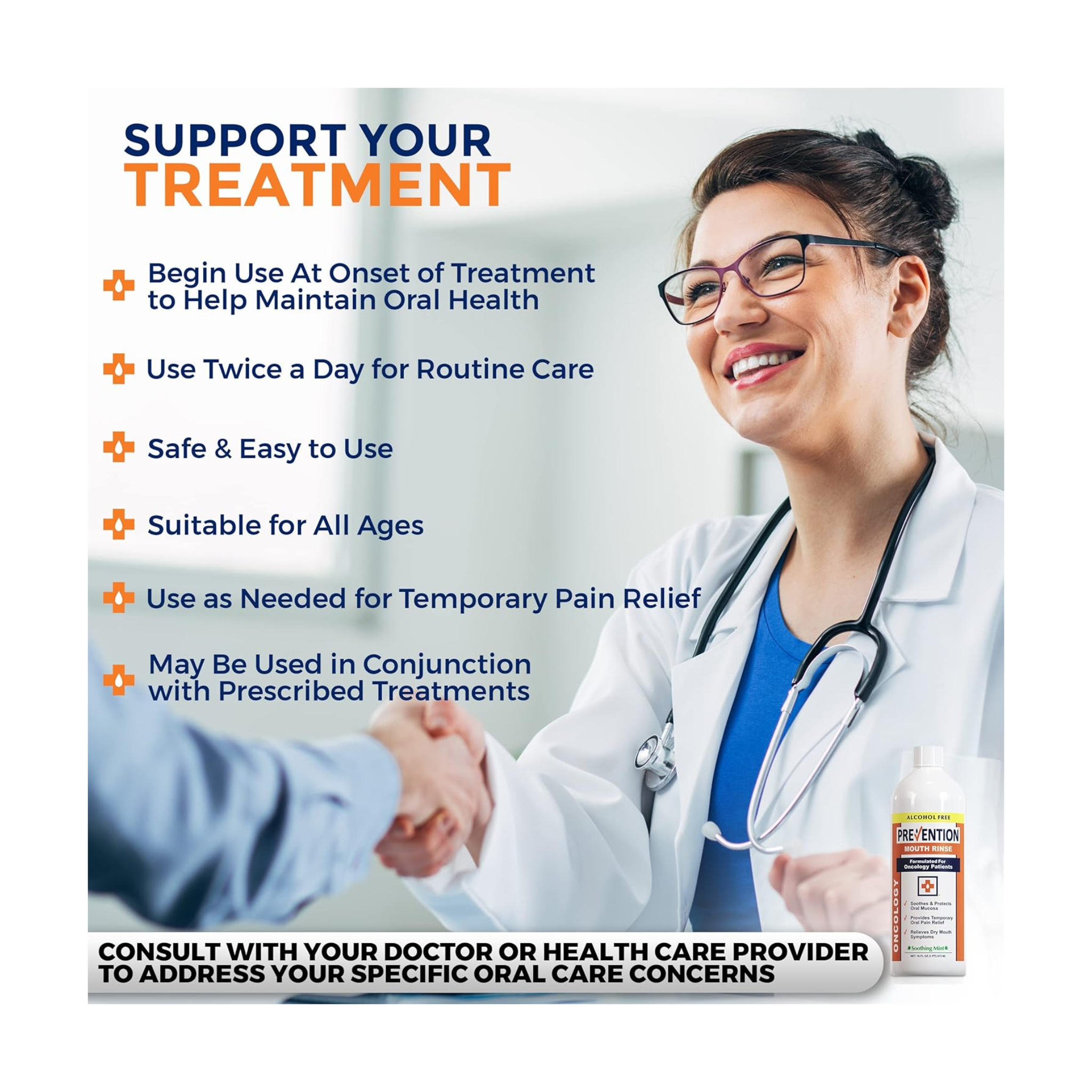 Prevention Oncology Alcohol Free Mouthwash, Soothing, Gentle, & Moisturizing, Mouthsore and Dry Mouth Mouthwash Specially Formulated for Patients Undergoing Oncology Treatment - 16 oz Bottle, 1-Pack