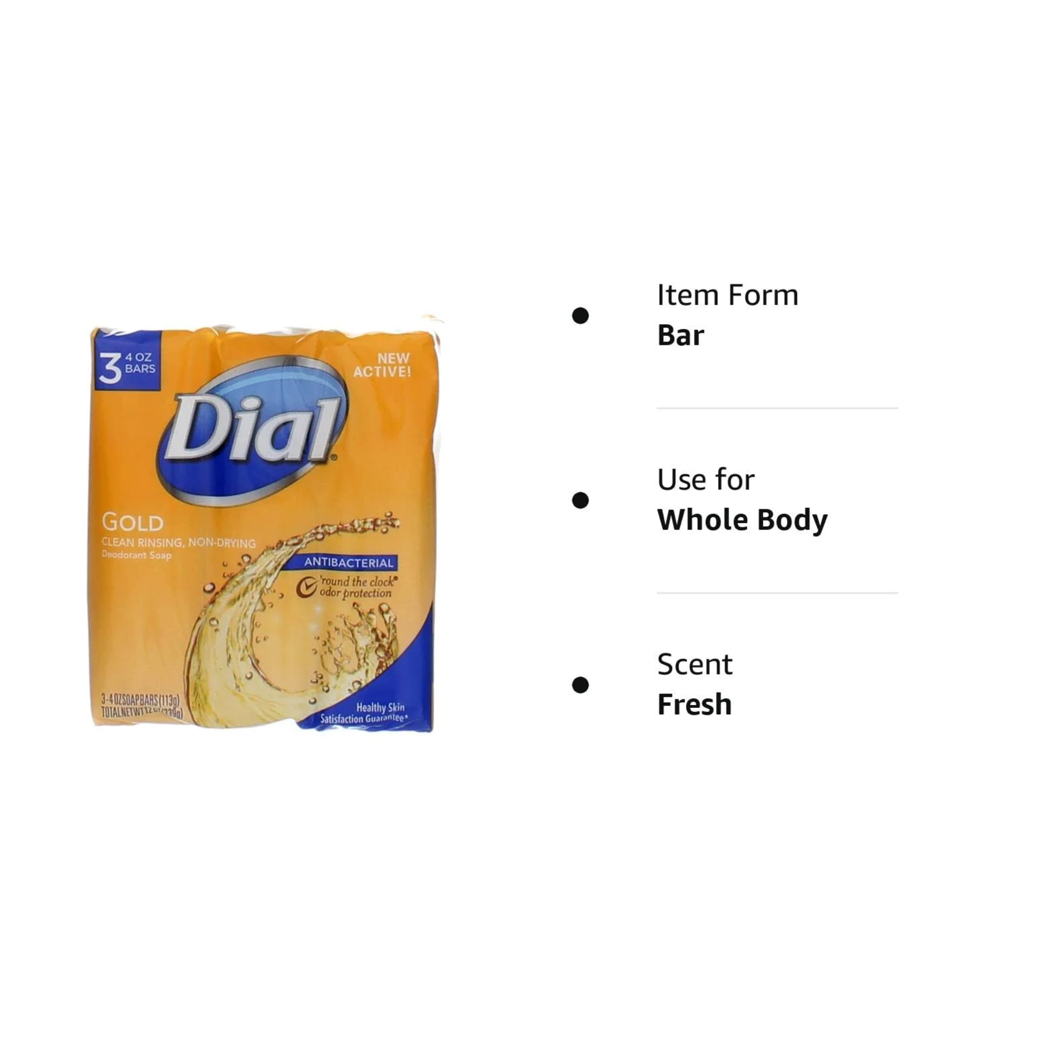 Dial, Antibacterial Deodorant Bar Soap, Gold, Long-Lasting Odor Protection, 4 oz, 3 Bars - Pharmaful