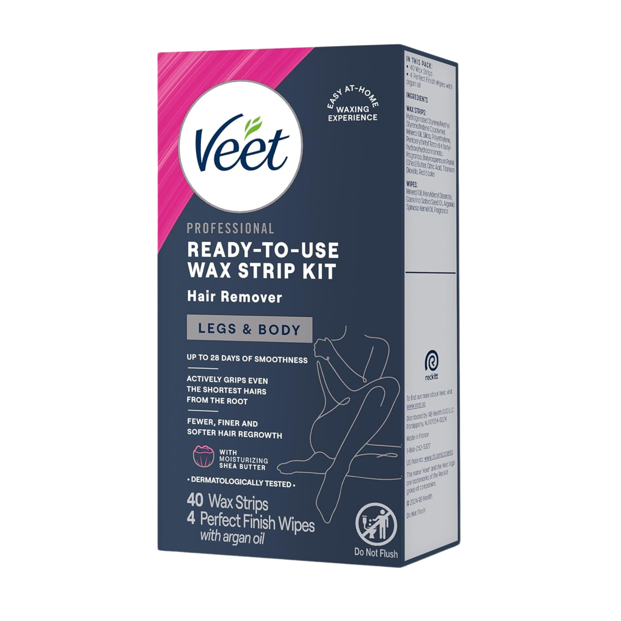 Veet, Leg and Body Hair Remover, Cold Wax Strips for Smooth Skin and Easy Application, 40 Count