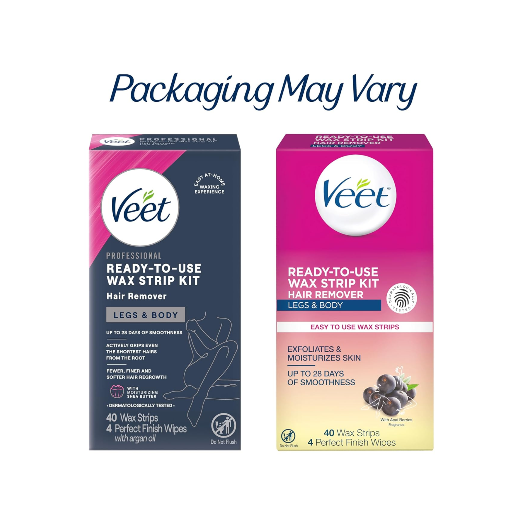 Veet, Leg and Body Hair Remover, Cold Wax Strips for Smooth Skin and Easy Application, 40 Count