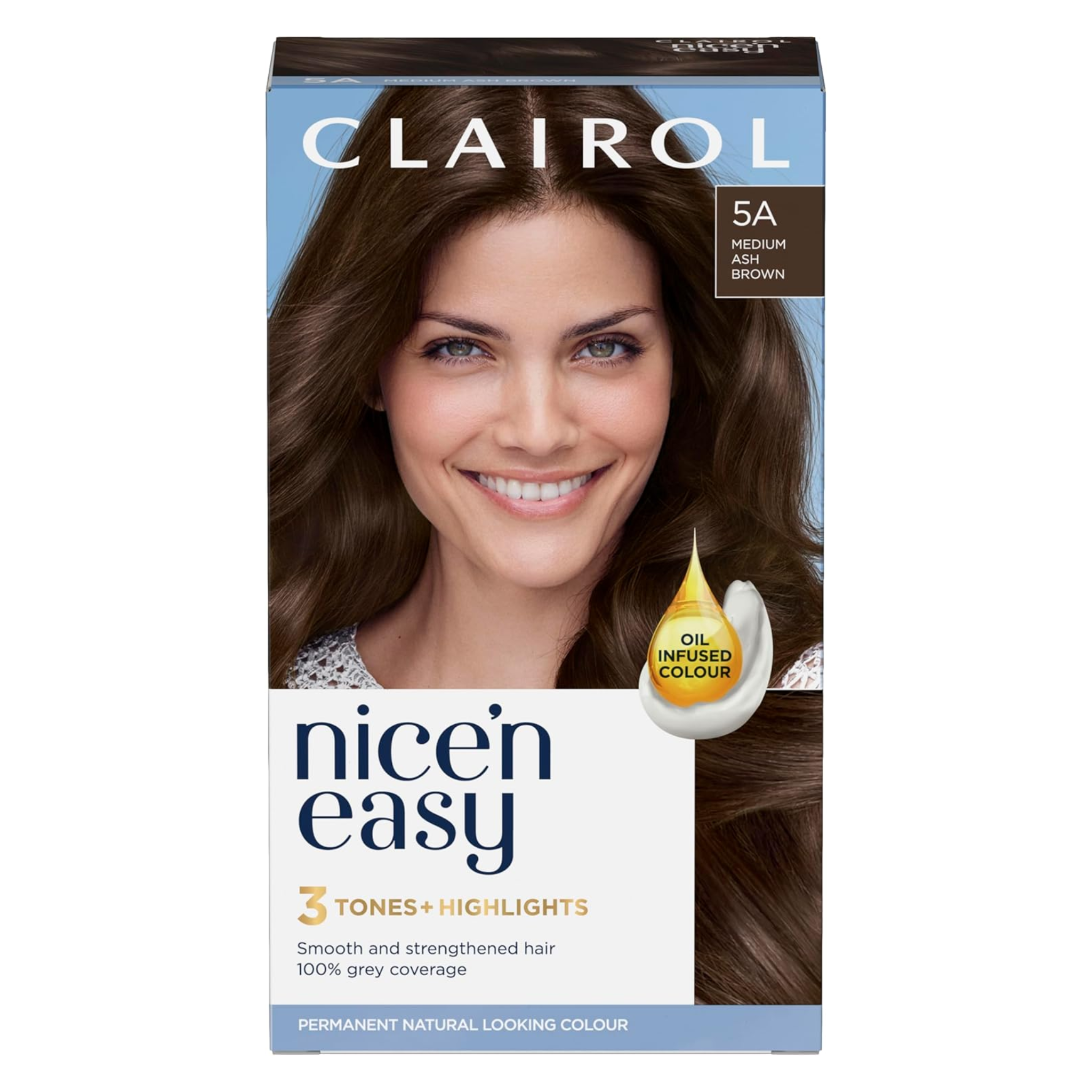 Clairol, Nice'N Easy Color Blend Foam, 5A Medium Ash Brown, Permanent Hair Dye with Easy Foam Application, 1 Kit