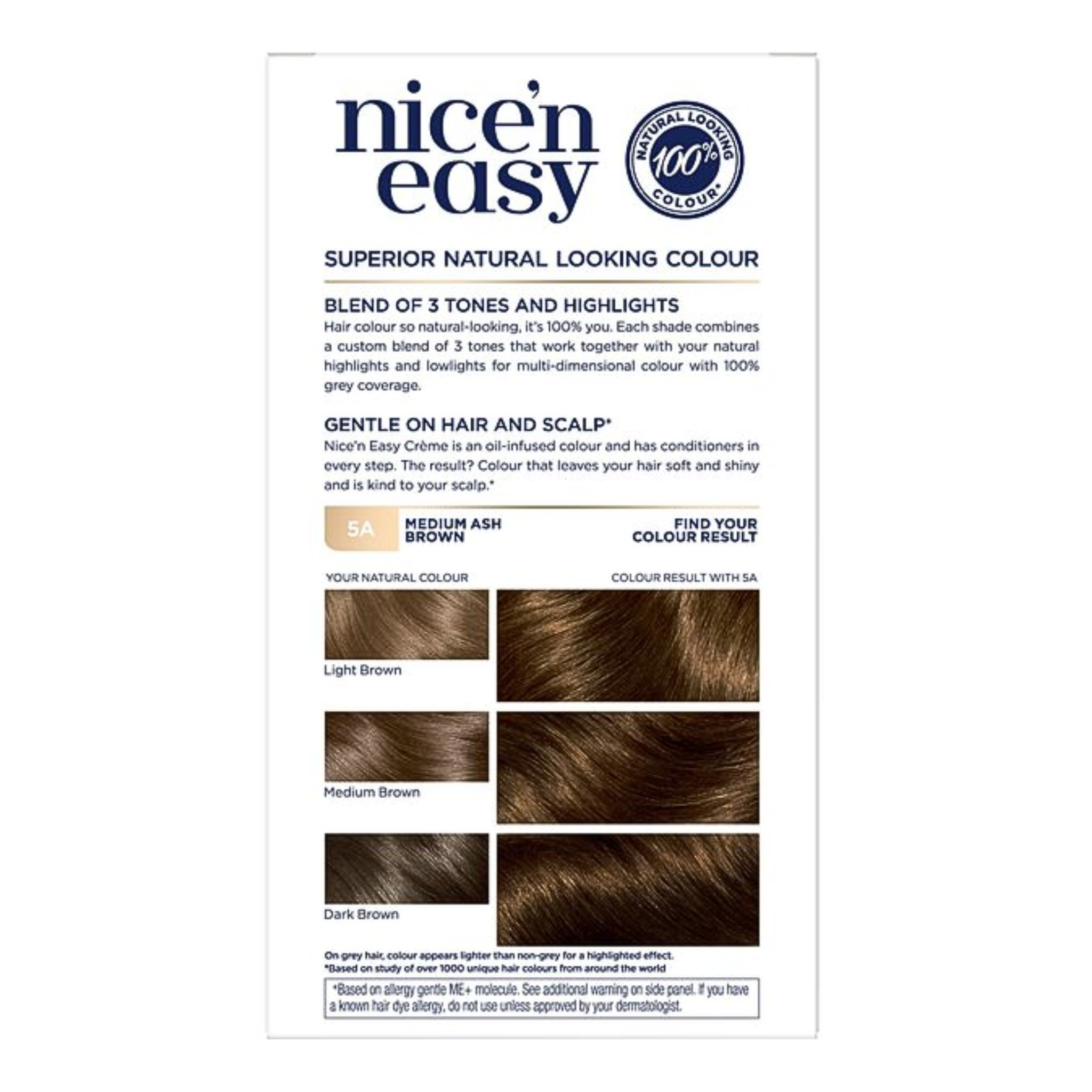 Clairol, Nice'N Easy Color Blend Foam, 5A Medium Ash Brown, Permanent Hair Dye with Easy Foam Application, 1 Kit