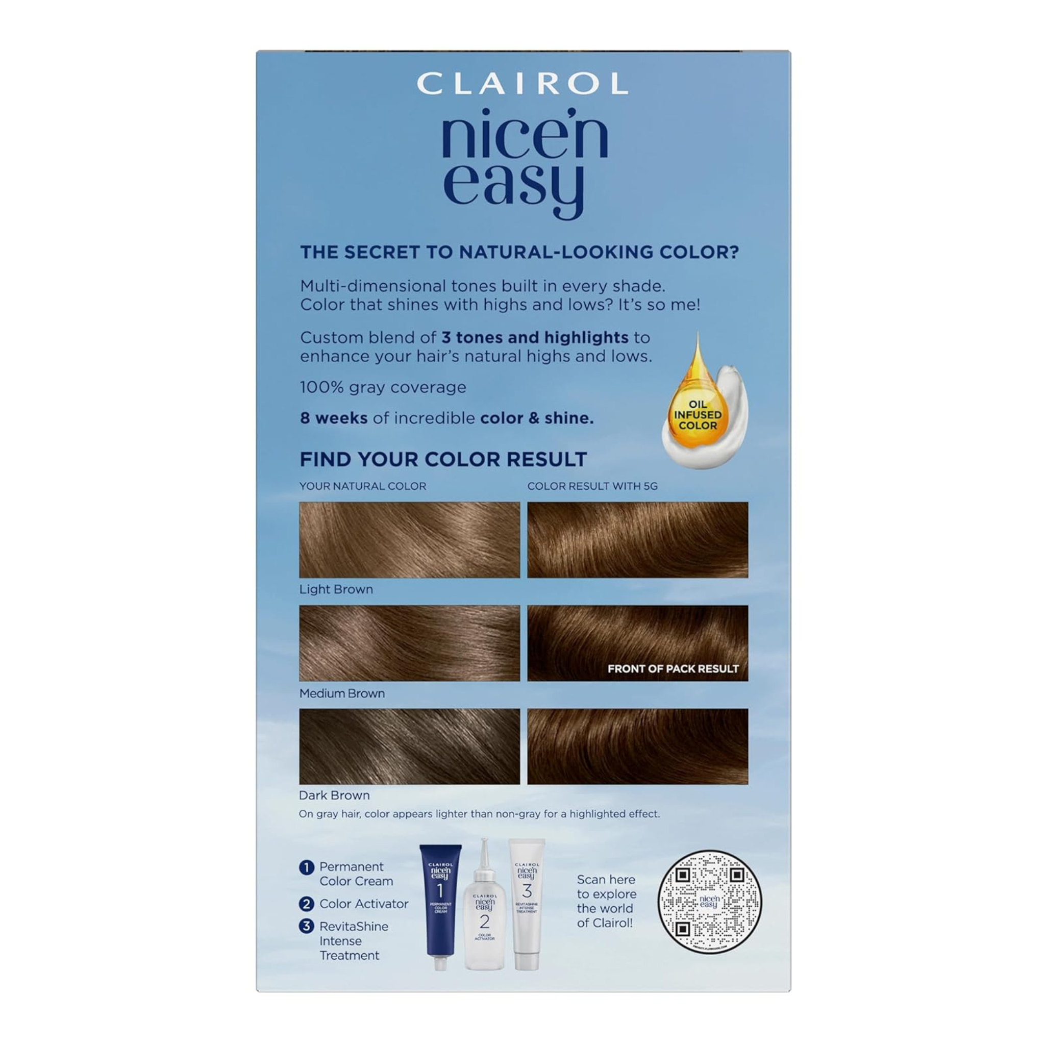 Clairol, Nice’n Easy Permanent Hair Dye, 5G Medium Golden Brown, Natural-Looking Hair Color with ColorBlend Technology, 1 Kit