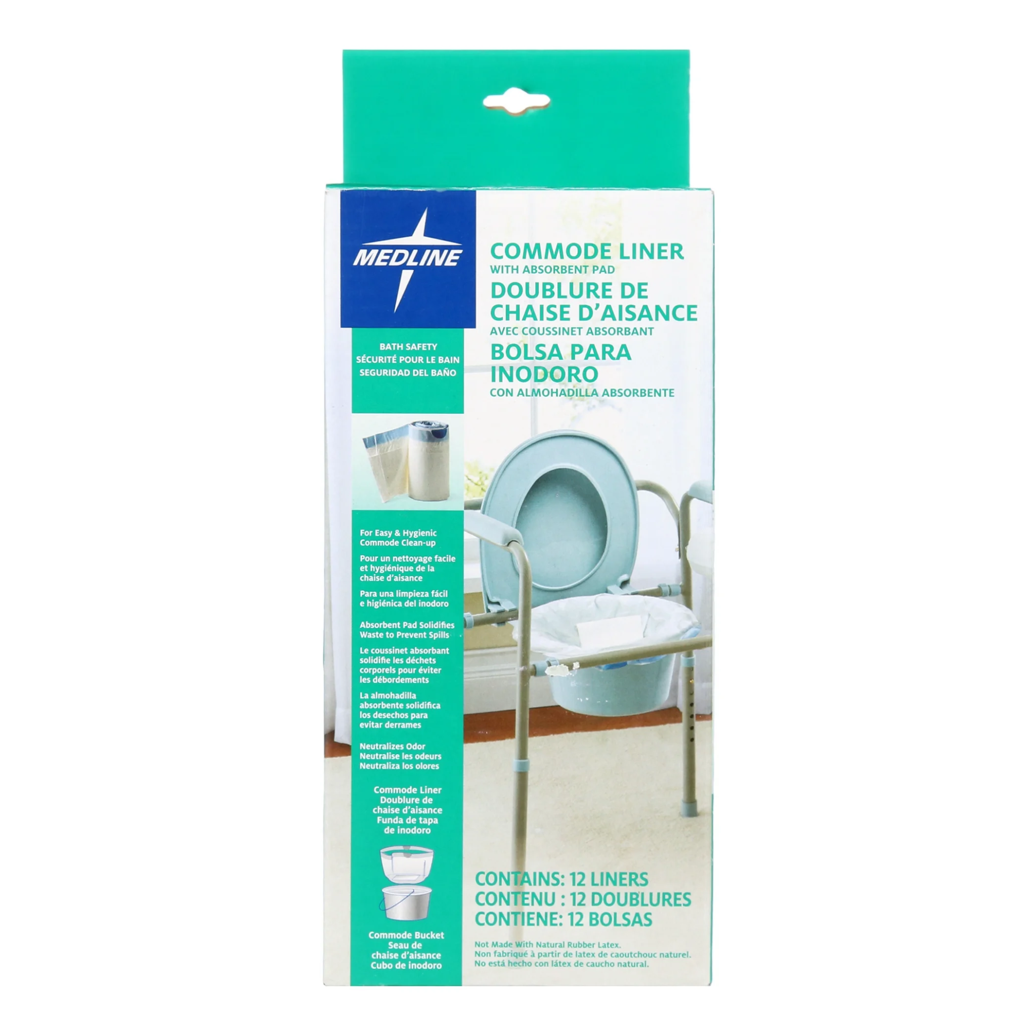 Medline, Commode Liner with Absorbent Pad, Leak-Resistant and Disposable Hygiene Solution for Standard Commodes, 12 Count
