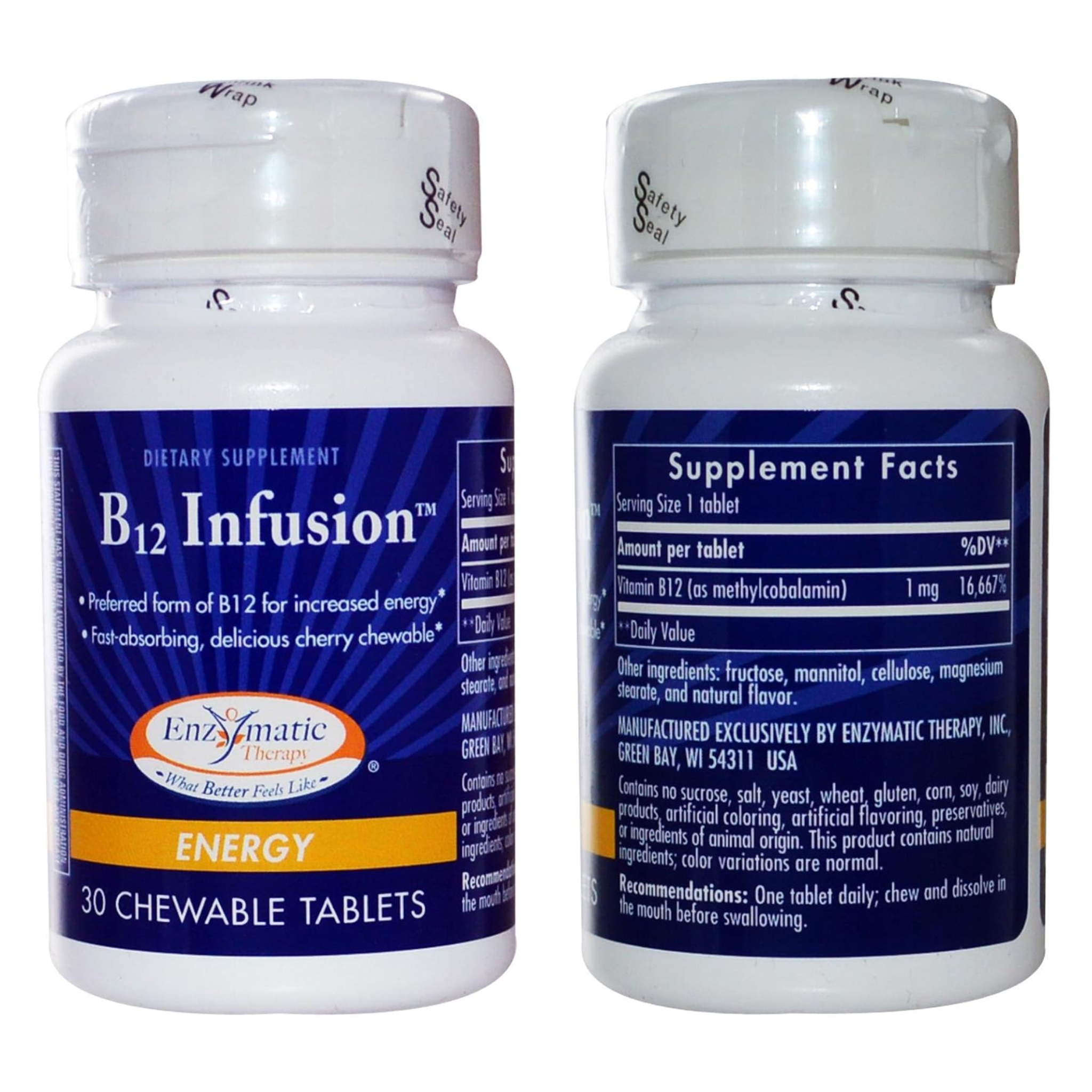 Enzymatic Therapy, B12 Infusion Chewable Tablets, Energy & Nervous System Support, 30 Count - Pharmaful
