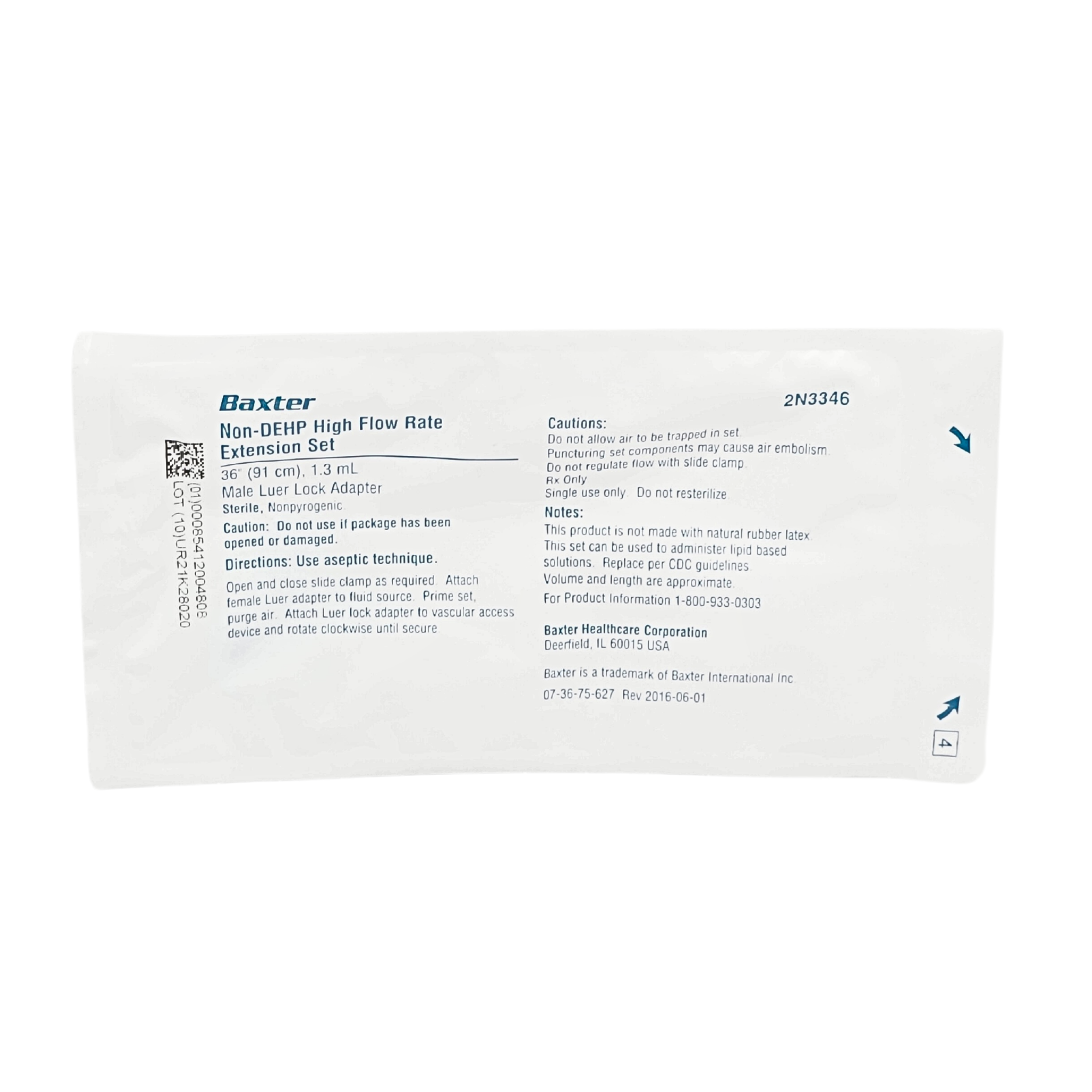 Baxter, IV Extension Set, Standard Bore, 36 Inch Tubing Without Filter, Flexible Line Management for Infusion Therapy, 50 Count