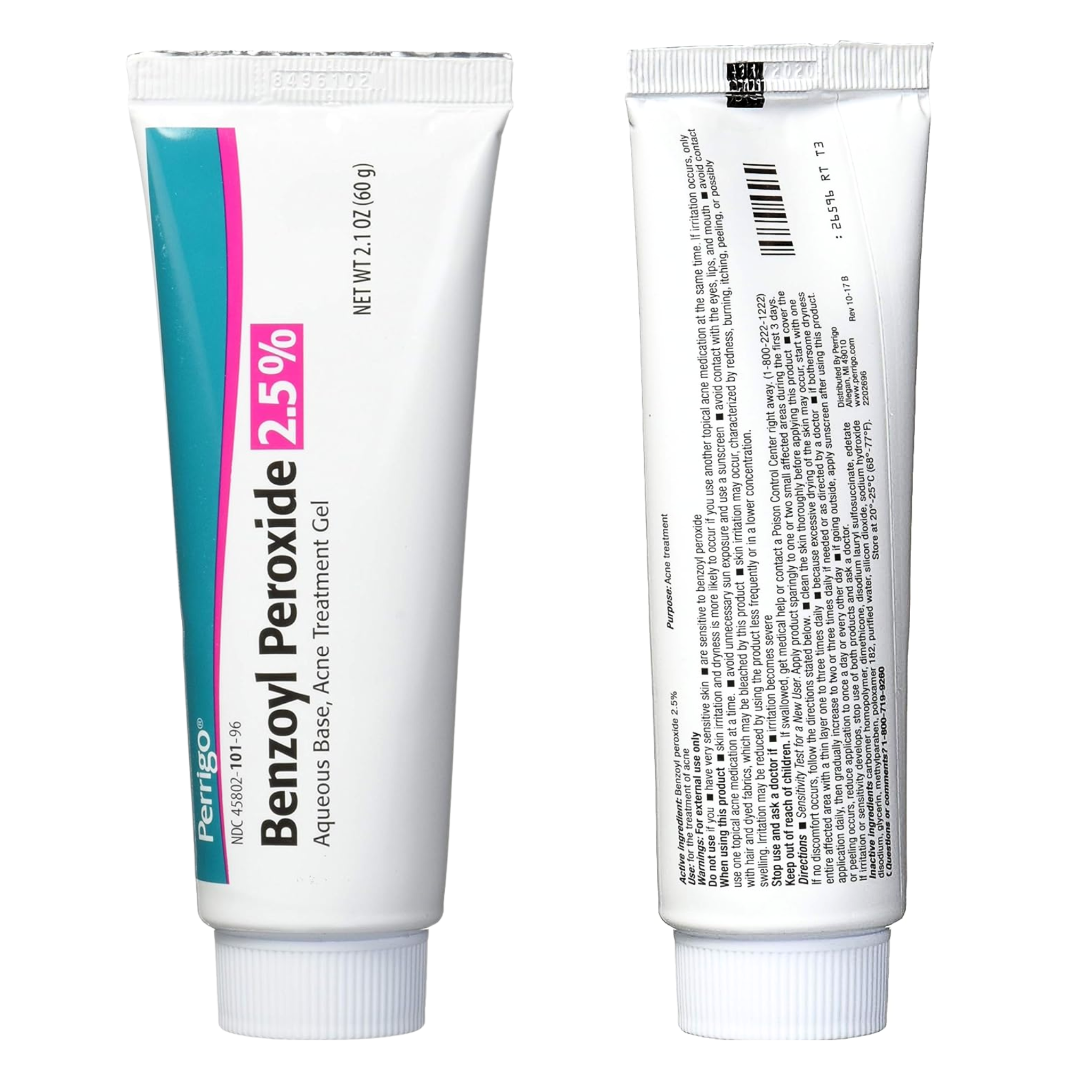 Perrigo, 2.5% Benzoyl Peroxide Acne Treatment Gel, Gentle Formula for Clearer Skin, 2.1 oz
