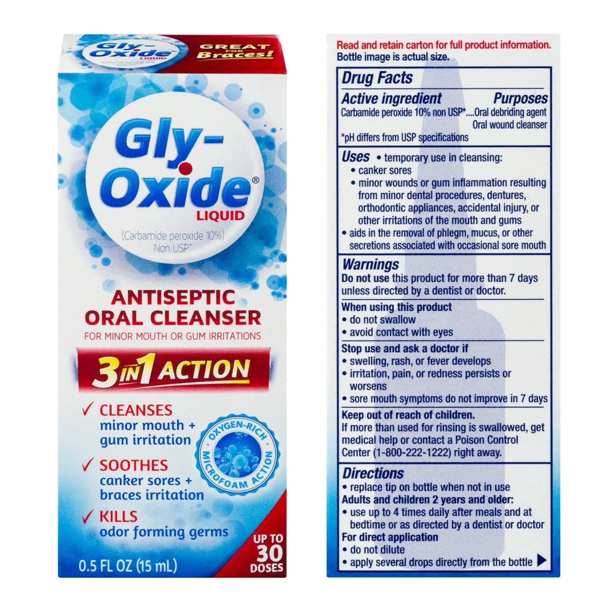 Gly-Oxide, Liquid Antiseptic Oral Cleanser for Soothing and Cleaning, 0.5 FL OZ