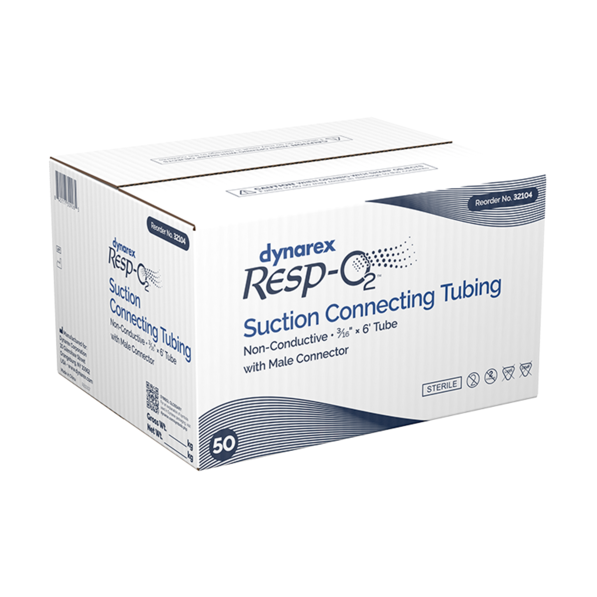 Dynarex, Resp-O2™ Suction Tubing, Non-Conductive Plastic, Sterile, Clear, 3/16 Inch I.D., 6 Foot Length, 50 Count