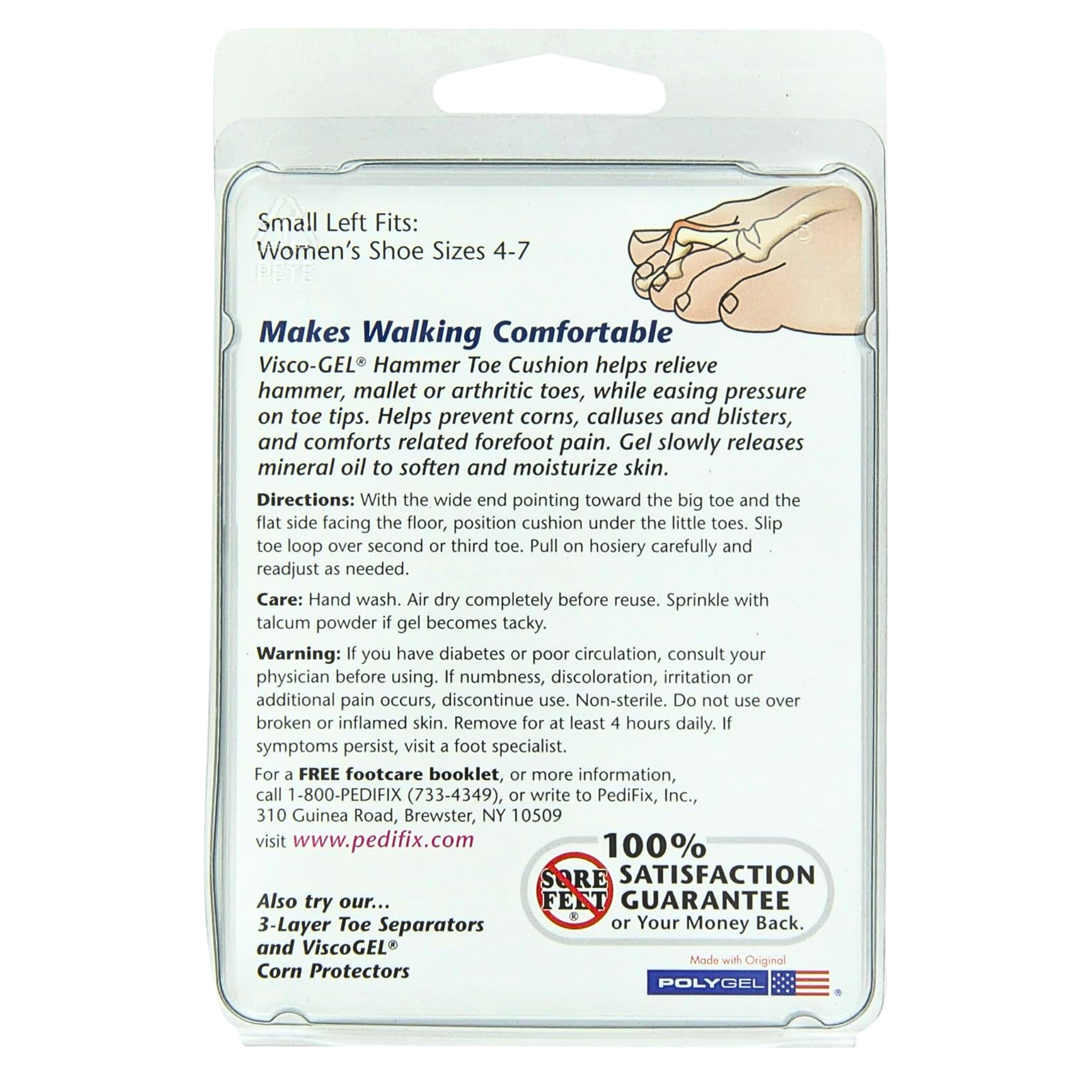 PediFix, Visco-GEL Hammer Toe Cushion, Small Left, Cushioned Relief for Toe Discomfort, 1 Each - Pharmaful