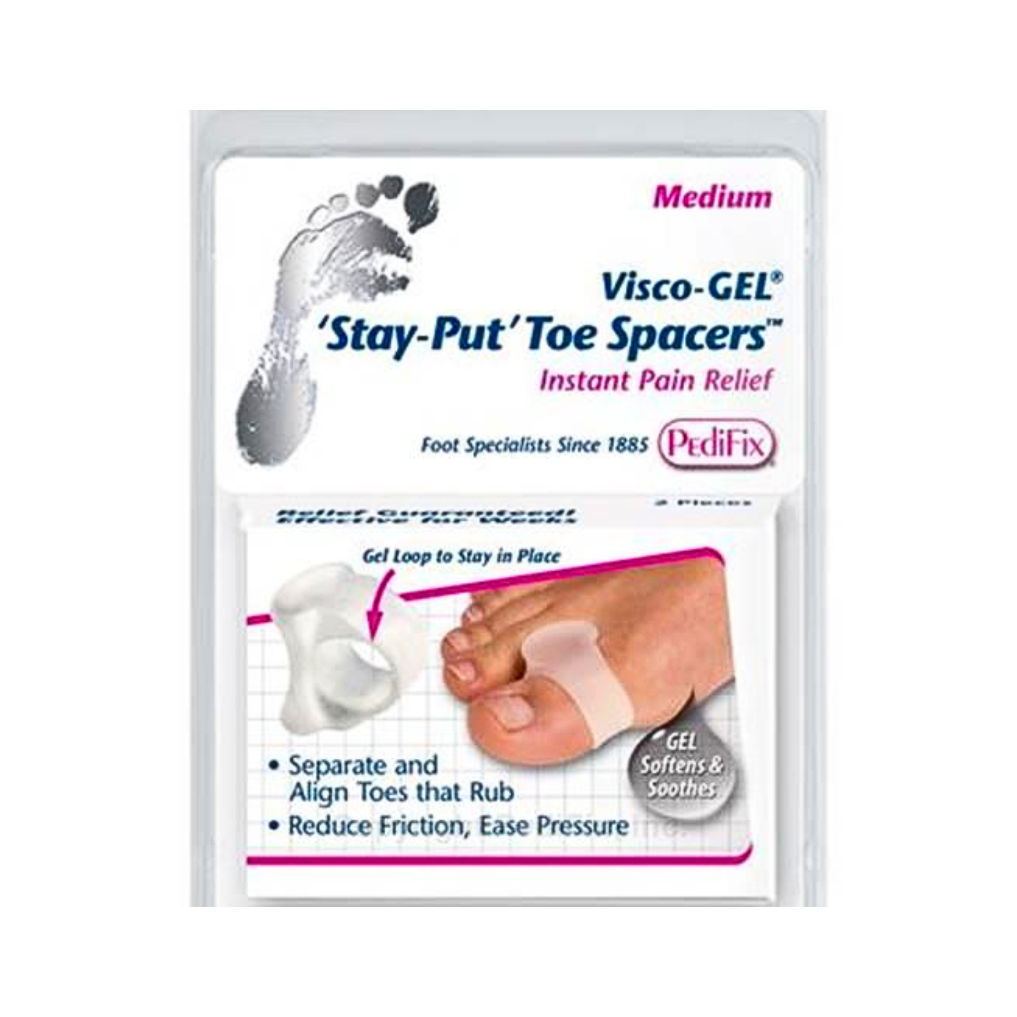PediFix, Visco-GEL Toe Spacers, Medium, Cushioned Comfort for Toe Alignment, 1 Each