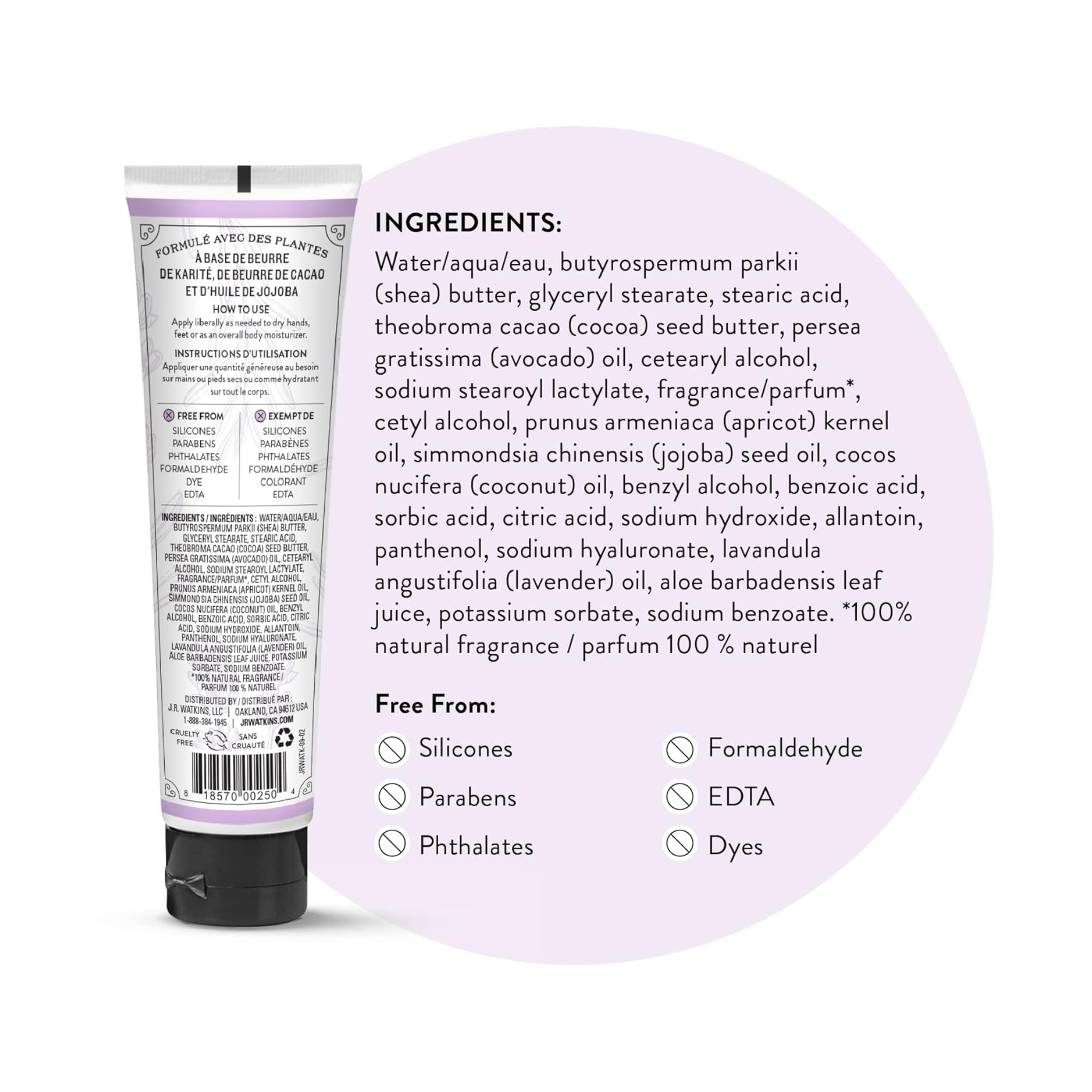 J.R. Watkins, Shea Butter Hand Cream, Lavender, 3.3 oz - Pharmaful