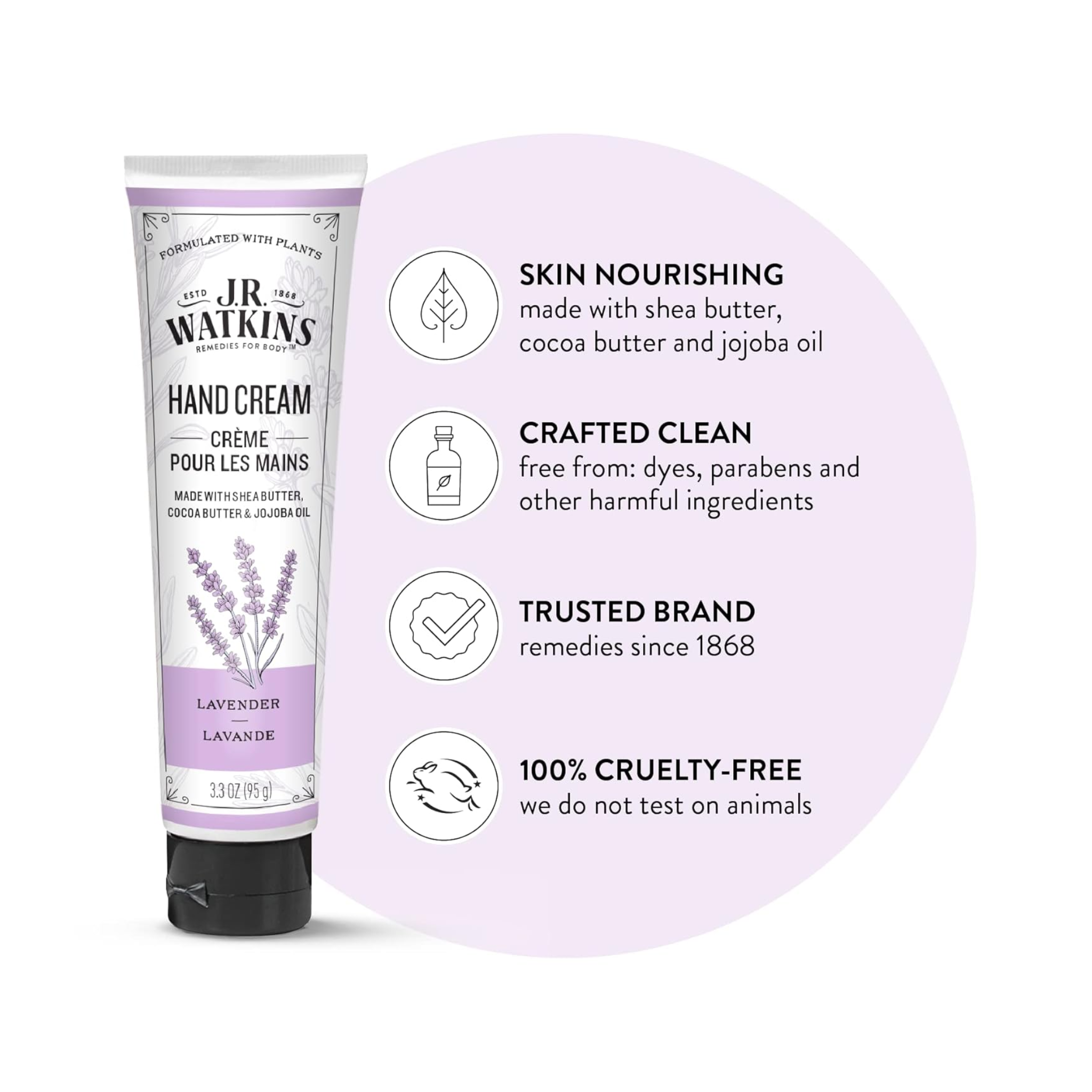 J.R. Watkins, Shea Butter Hand Cream, Lavender, 3.3 oz - Pharmaful