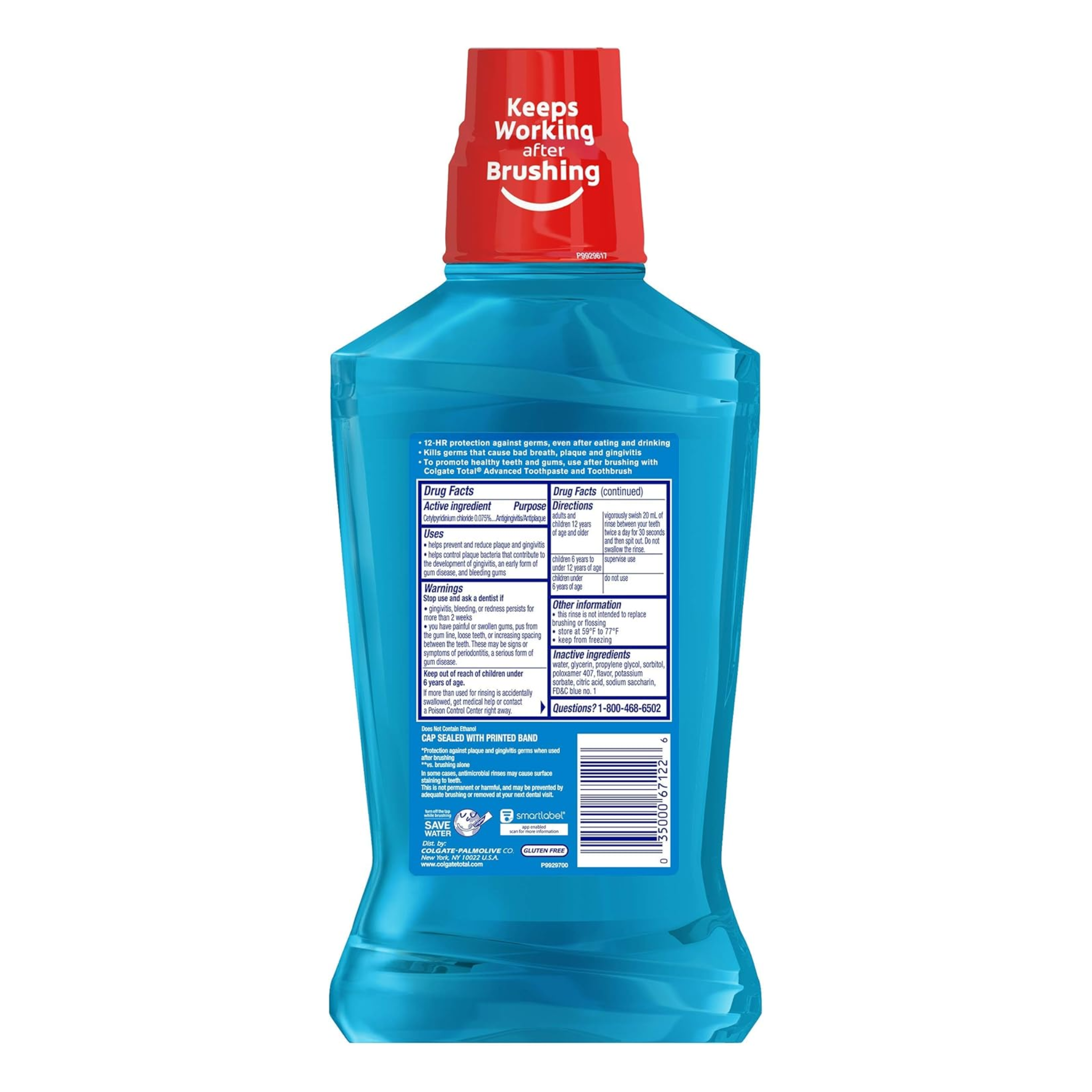 Colgate, Total Pro-Shield Alcohol-Free Mouthwash, Peppermint Flavor, Antibacterial Protection & Fresh Breath, 16.9 fl oz
